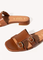 swatch_brown leather monk strap sandal flat sandals