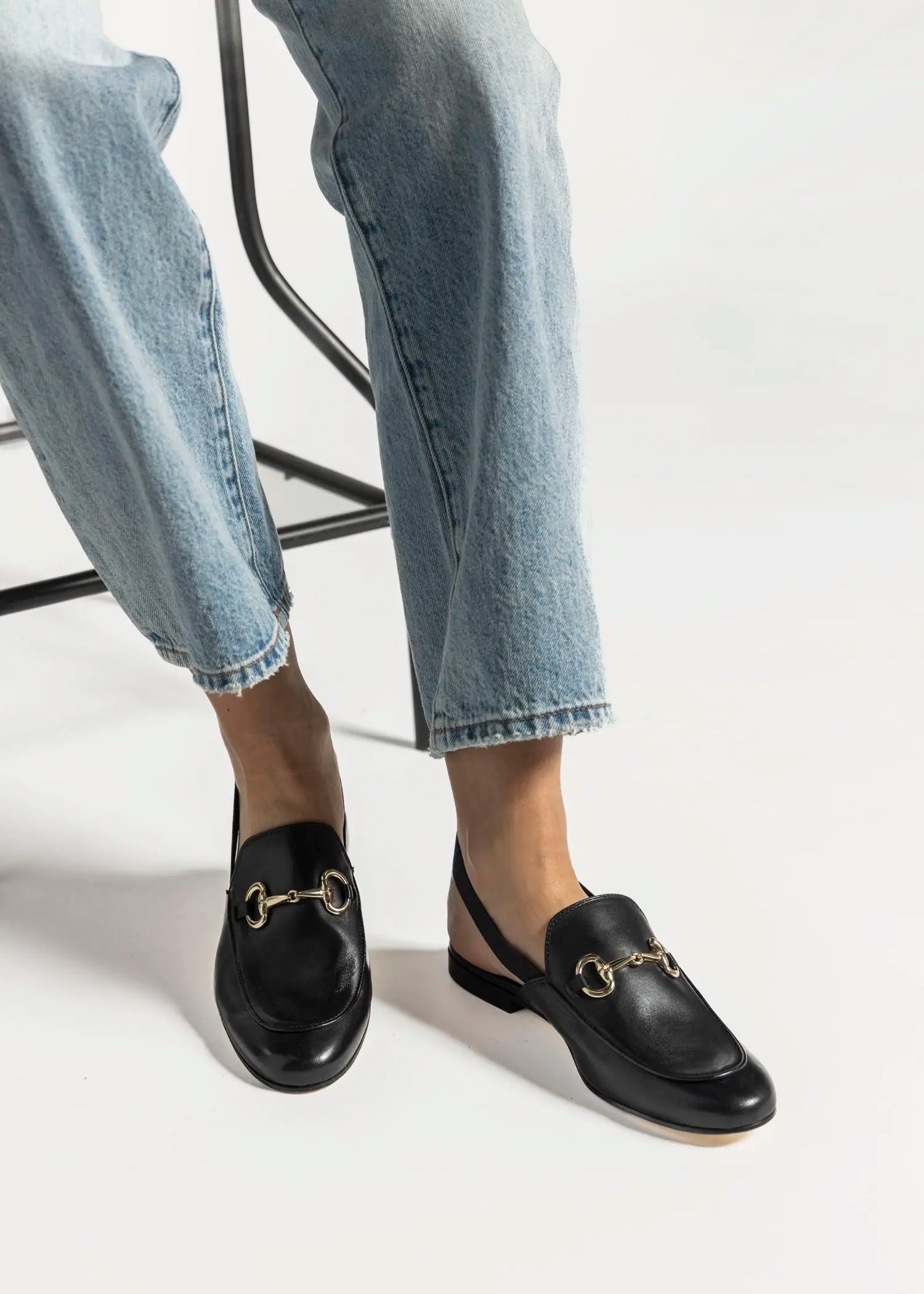swatch_black leather slingback loafer flat shoes