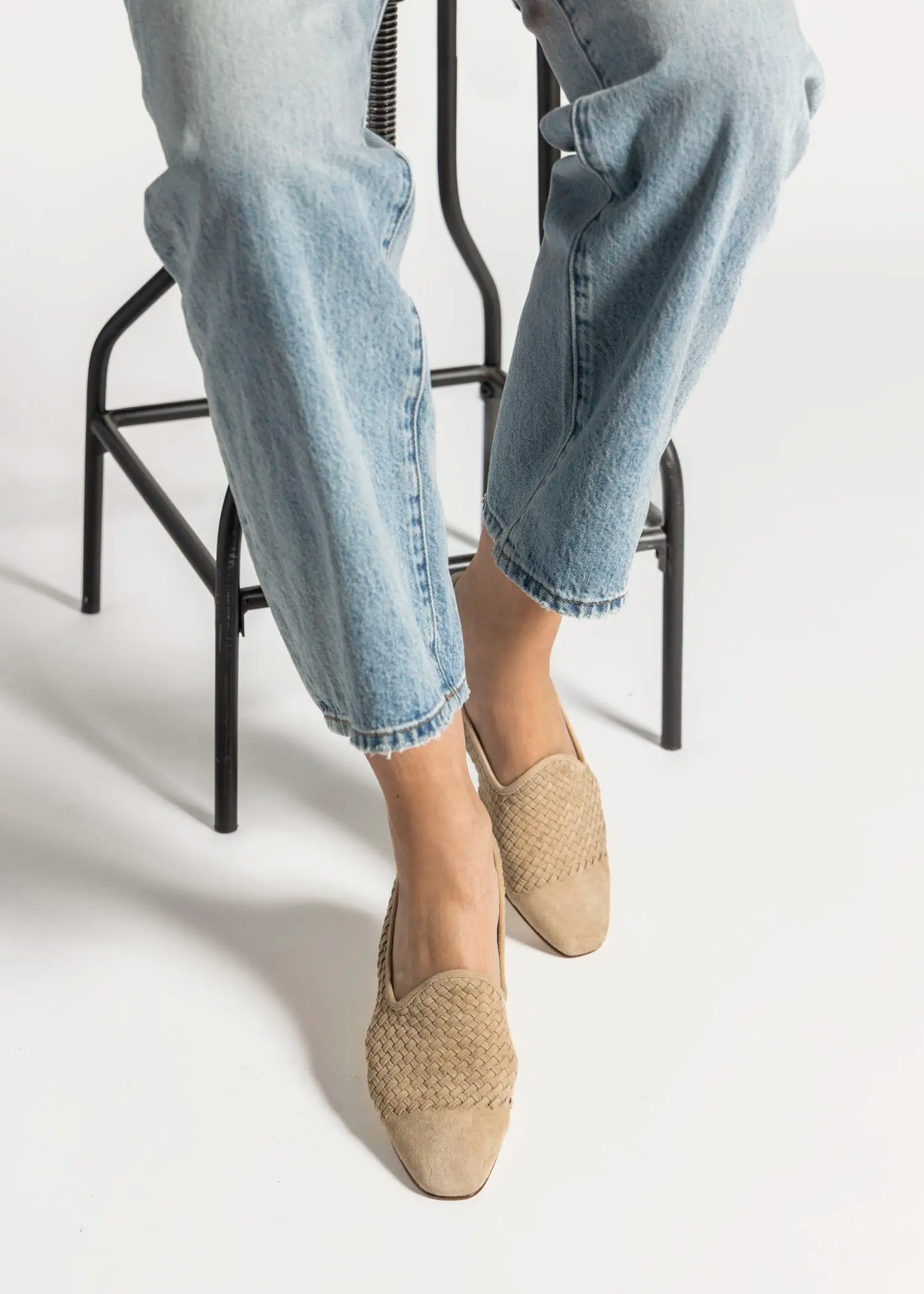 swatch_beige suede woven suede loafer flat shoes