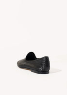 swatch_black leather woven leather loafer flat shoes