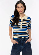 swatch_Blue Multi striped knit polo