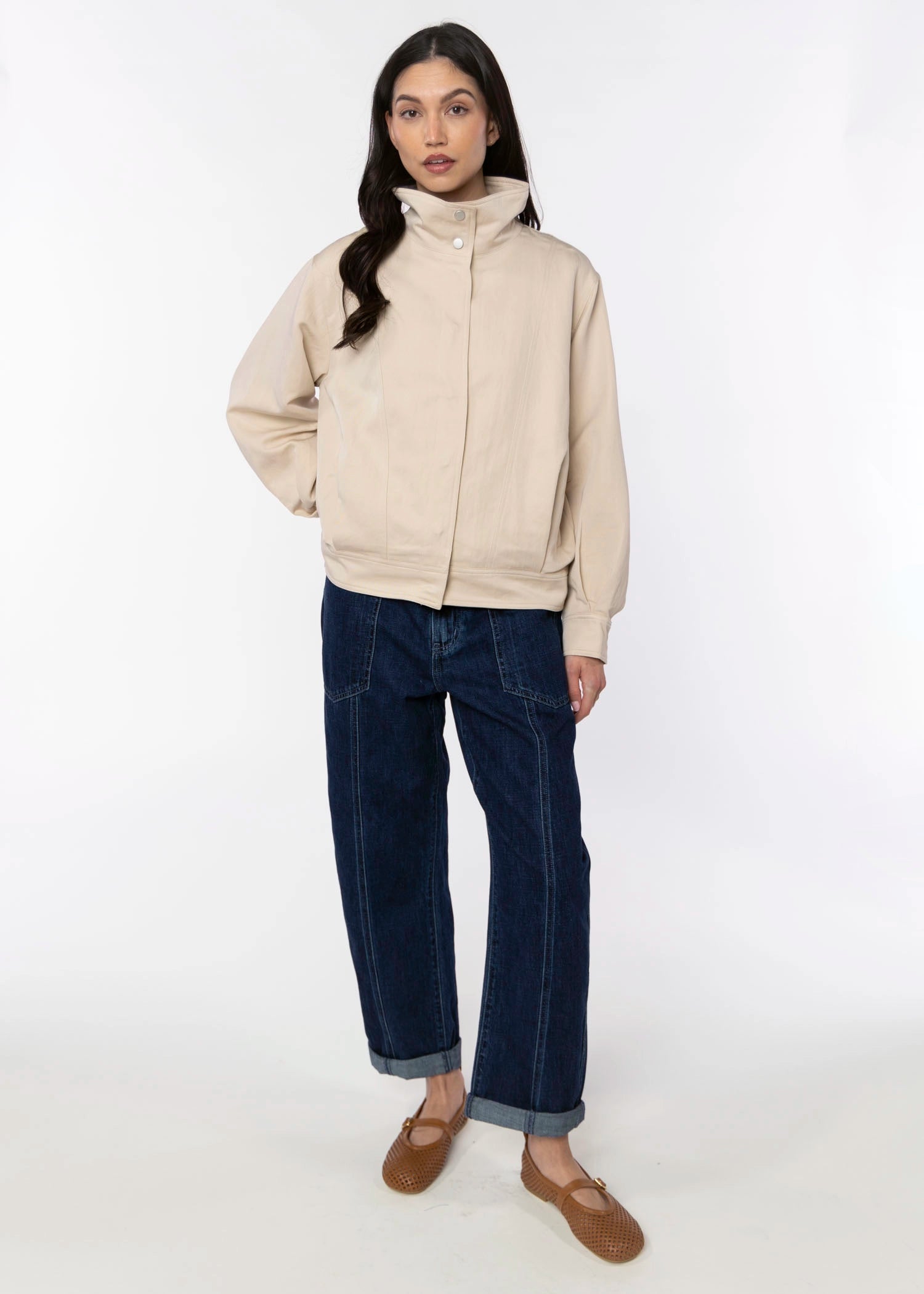 swatch_Beige funnel neck bomber jacket