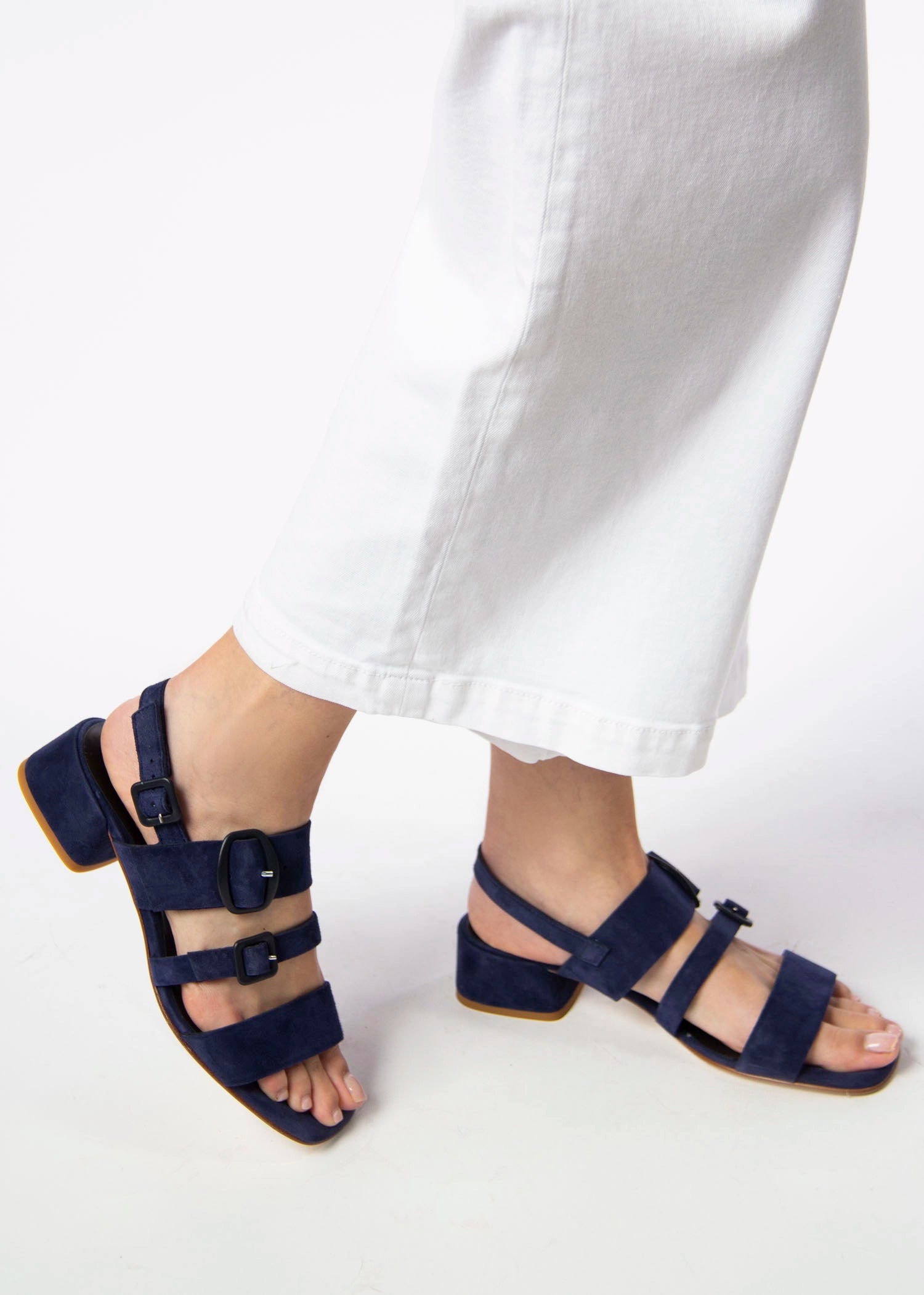 swatch_Navy Suede l'idea low heel strappy sandal