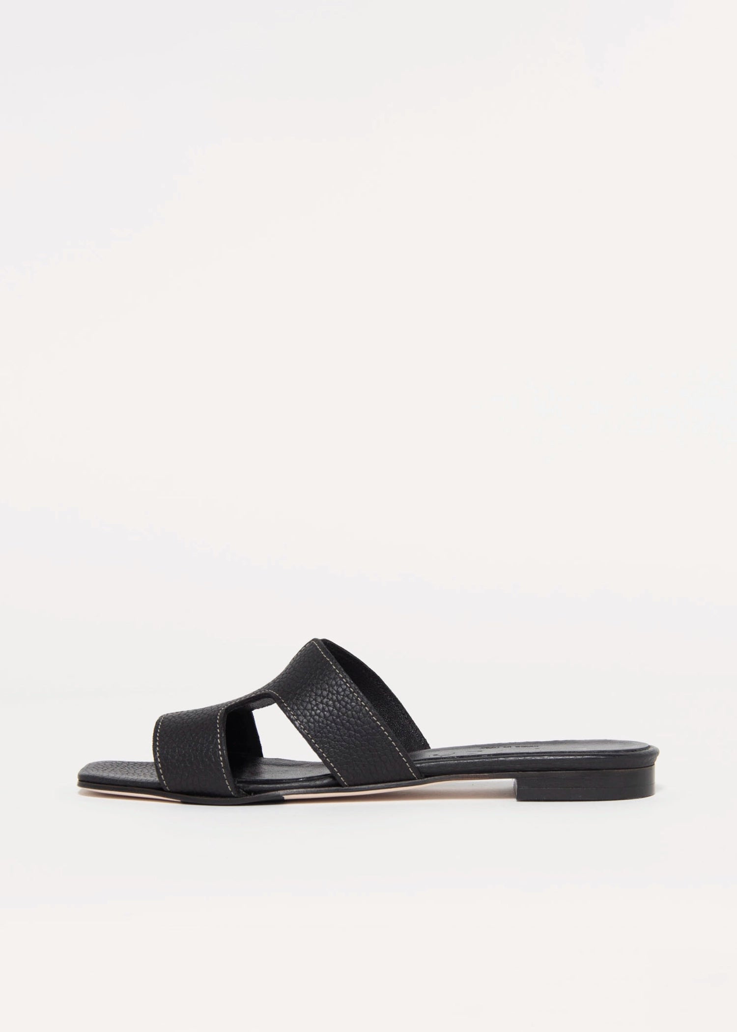 swatch_black leather leather cutout sandal flat sandals