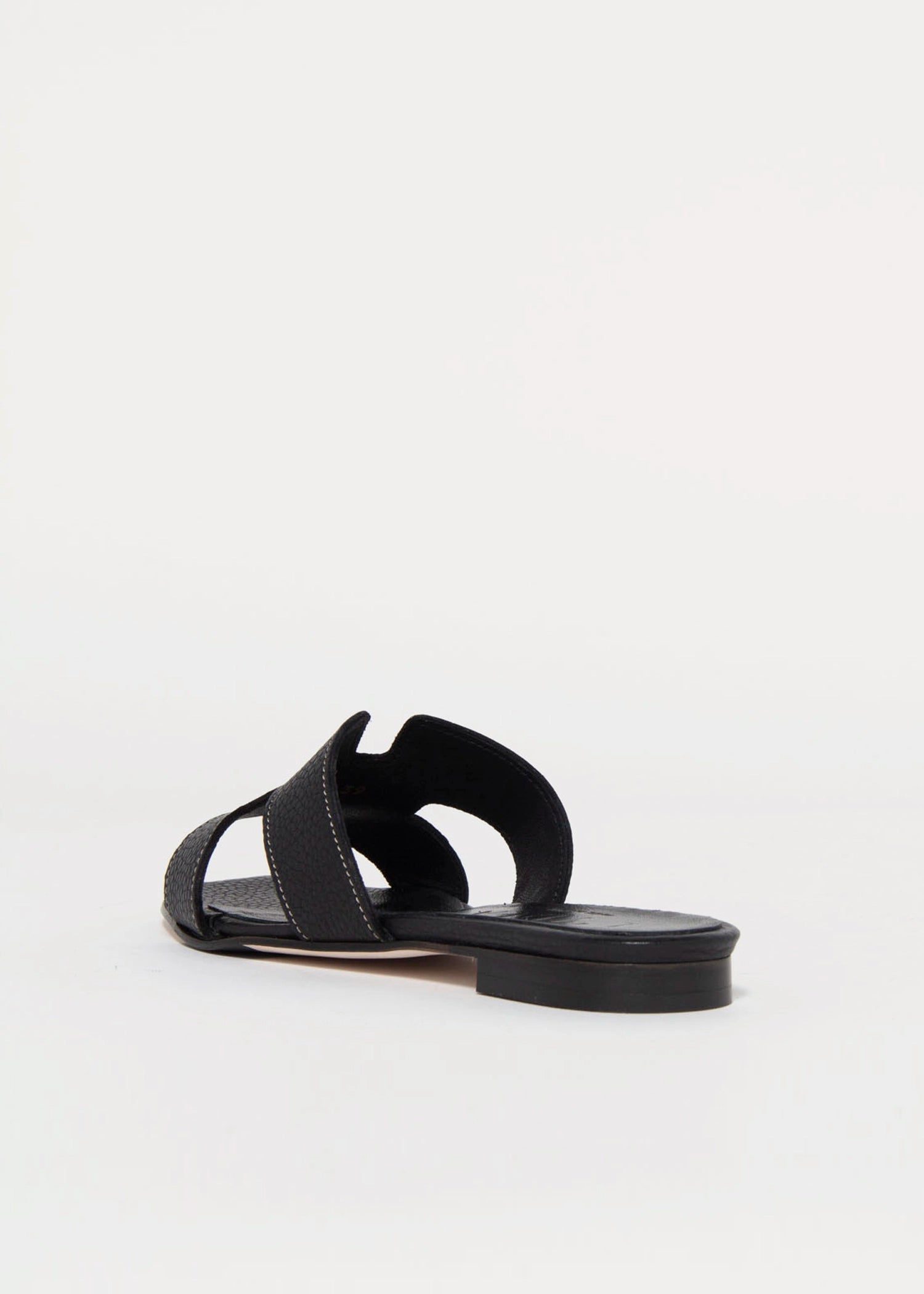 swatch_black leather leather cutout sandal flat sandals