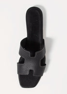 swatch_black leather leather cutout sandal flat sandals