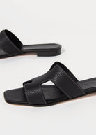 swatch_black leather leather cutout sandal flat sandals