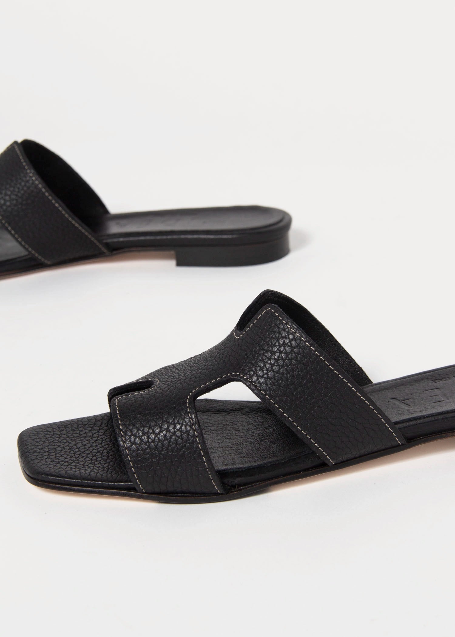 swatch_black leather leather cutout sandal flat sandals