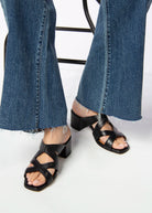 swatch_Black Leather block heel sandal