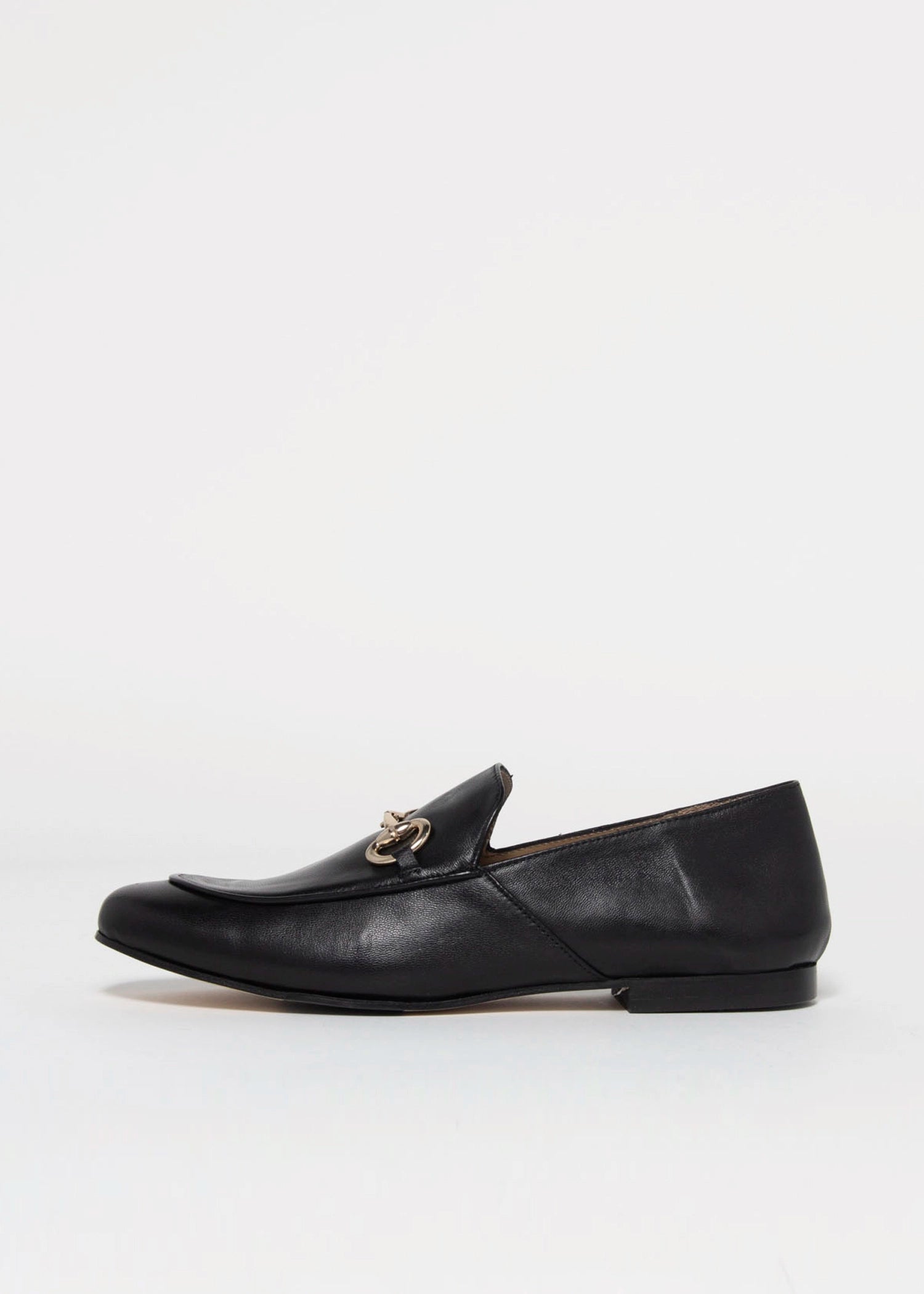 swatch_black leather loafer with bit flat shoes