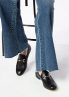 swatch_black leather loafer with bit flat shoes