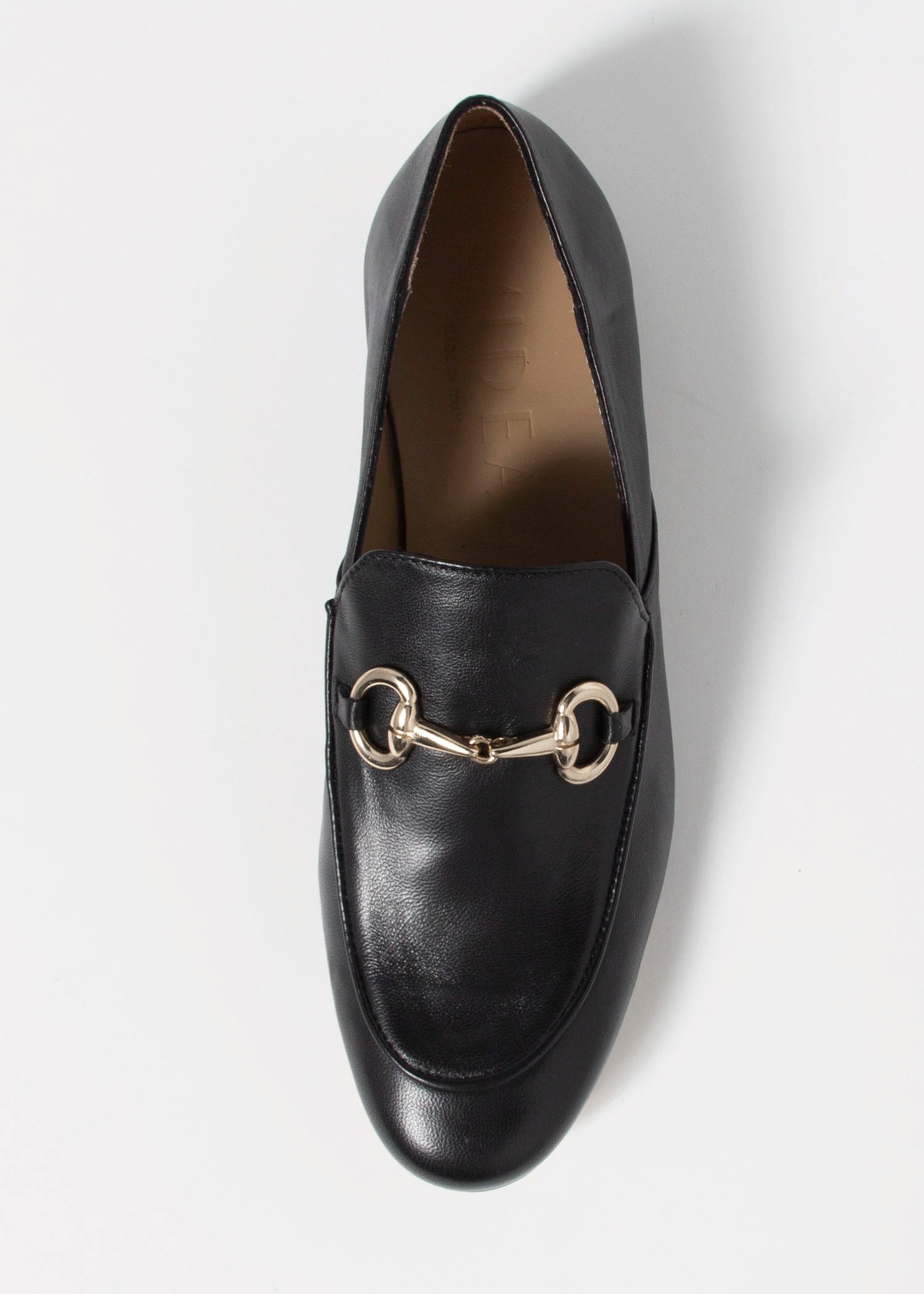 swatch_black leather loafer with bit flat shoes