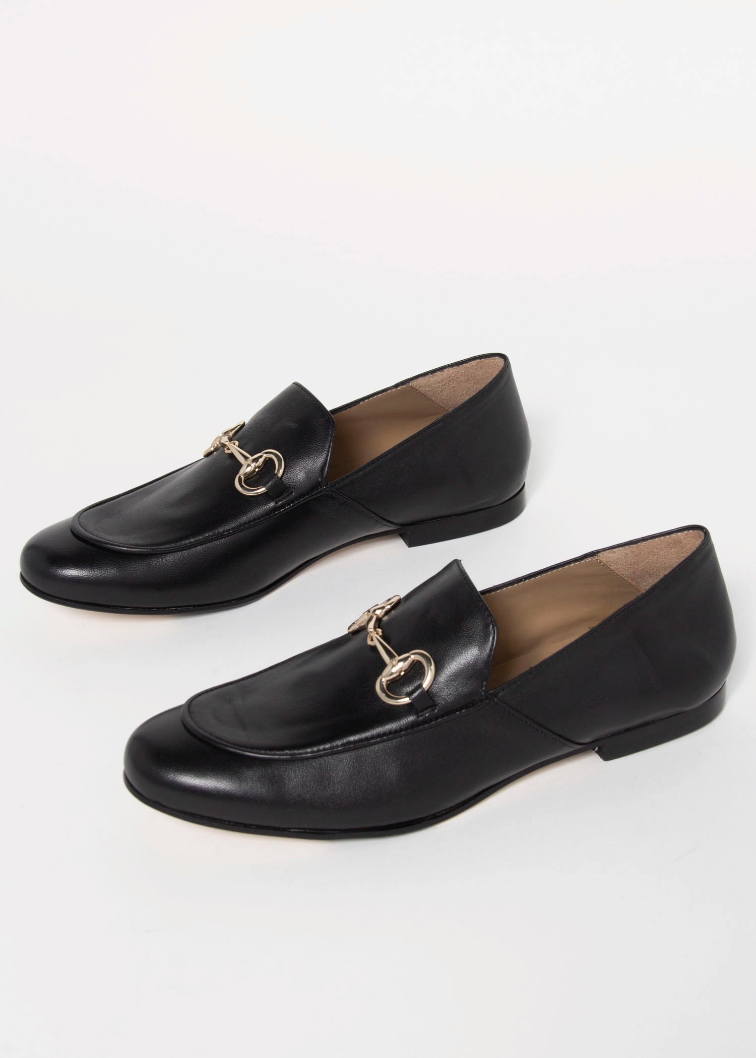 swatch_black leather loafer with bit flat shoes