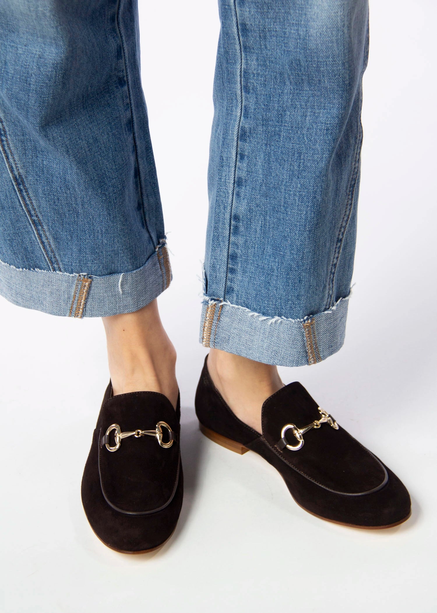 swatch_Chocolate Suede loafer with bit flat shoes