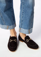 swatch_Chocolate Suede loafer with bit flat shoes