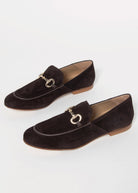 swatch_Chocolate Suede loafer with bit flat shoes