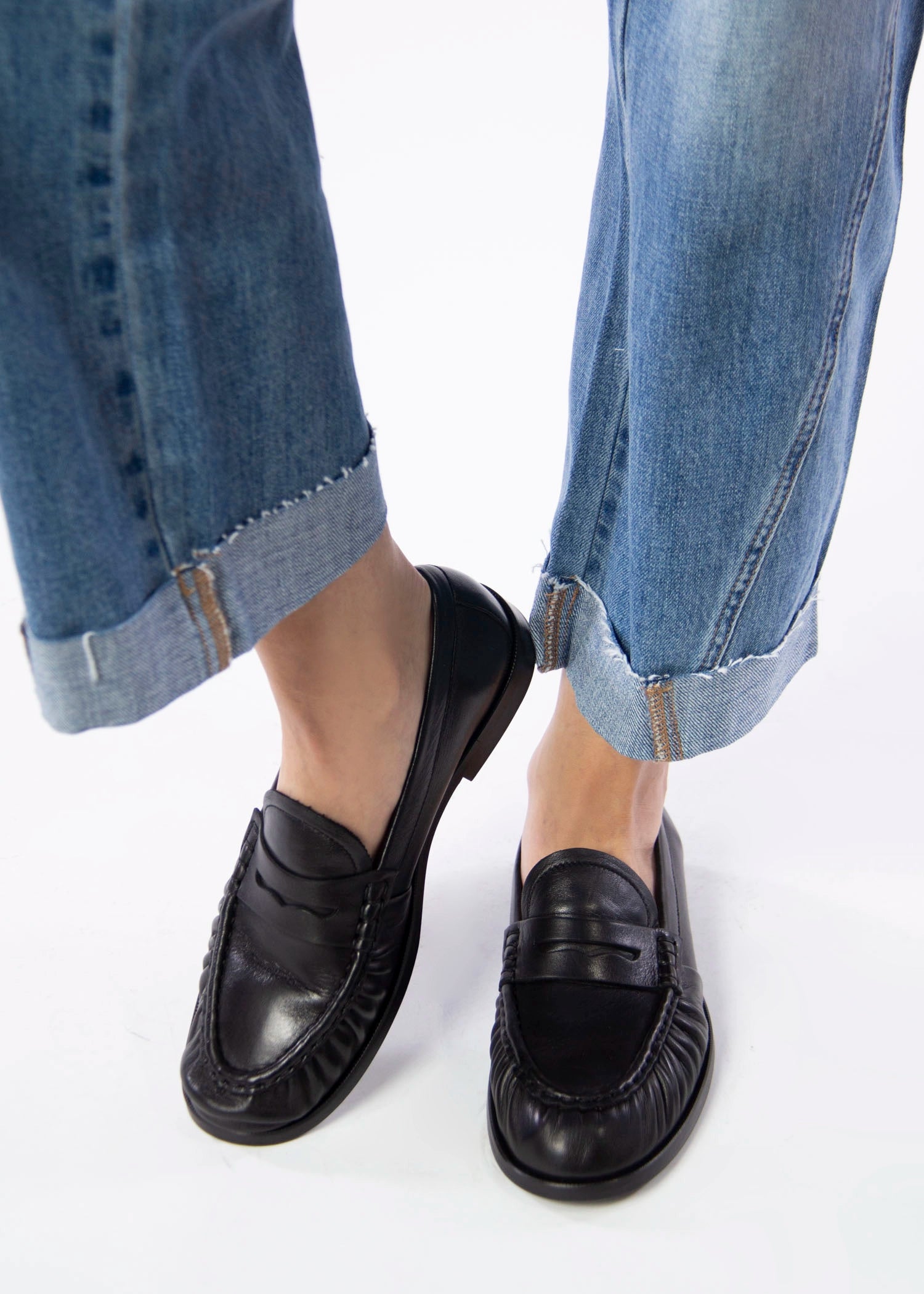 swatch_Black Leather l'idea ruched leather loafer