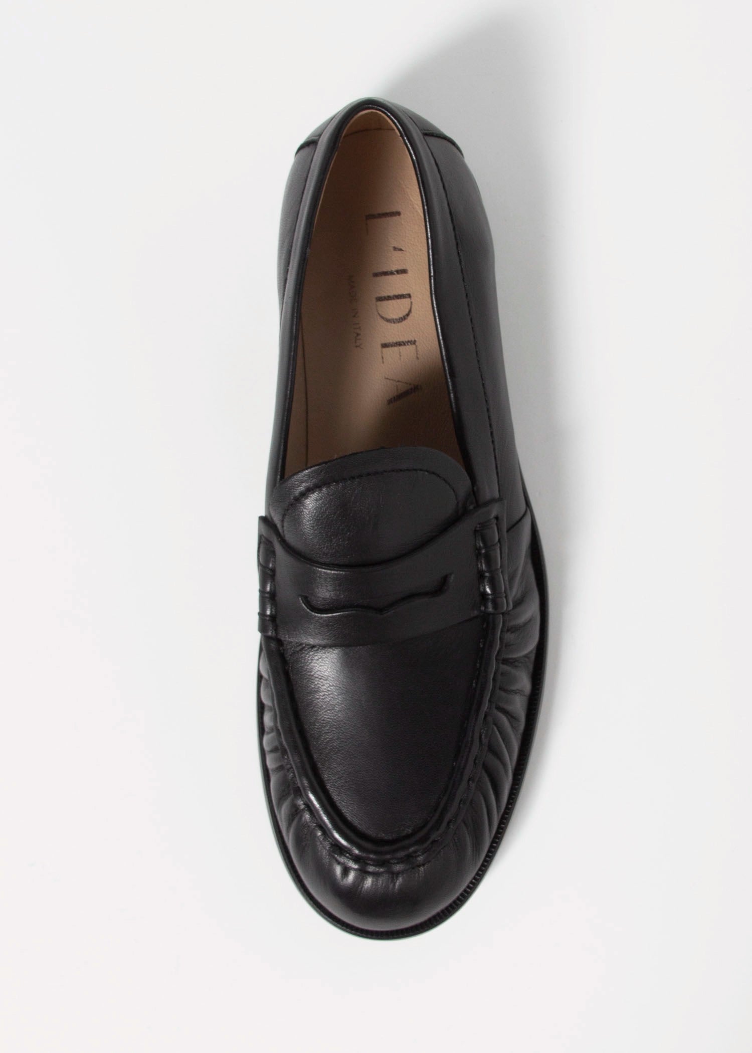 swatch_Black Leather l'idea ruched leather loafer
