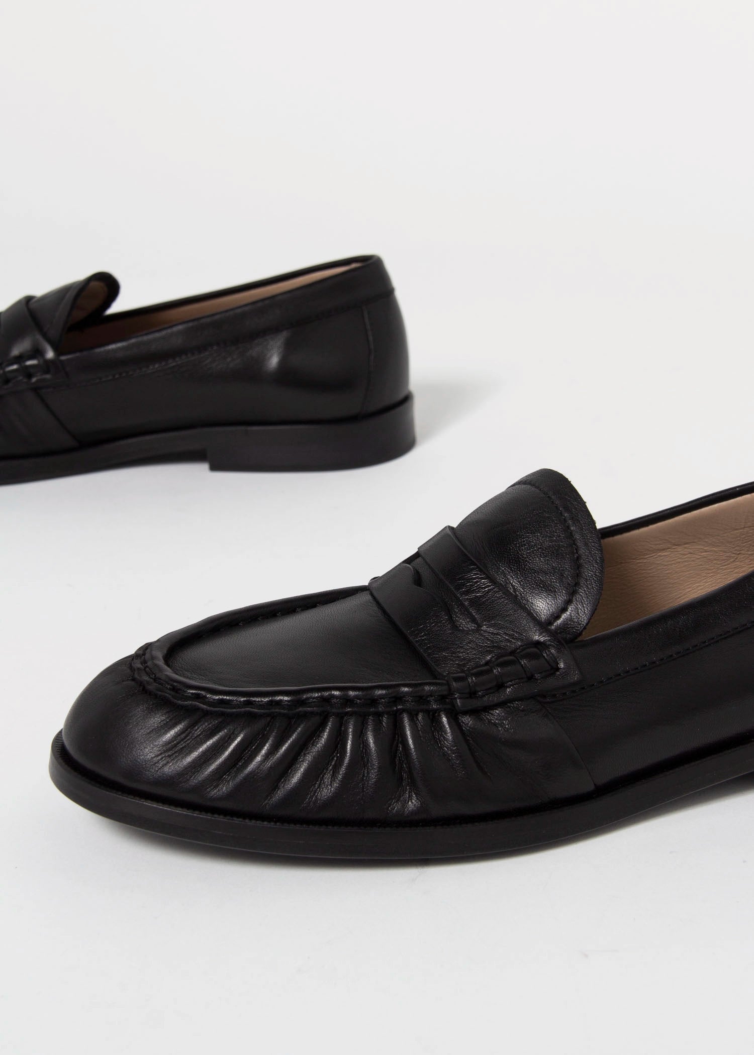 swatch_Black Leather l'idea ruched leather loafer