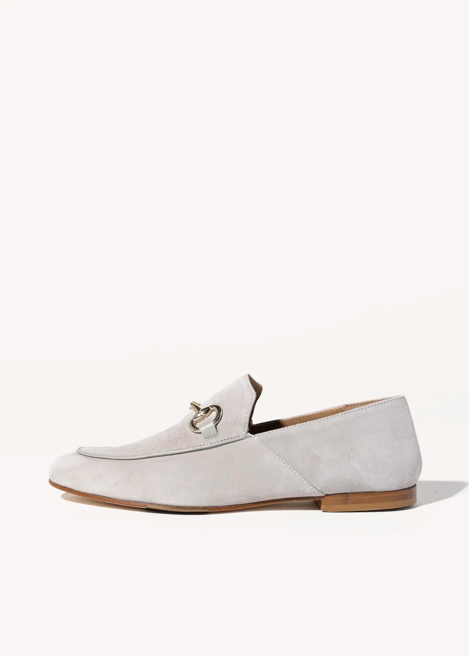 swatch_pale grey suede loafer with bit flat shoes