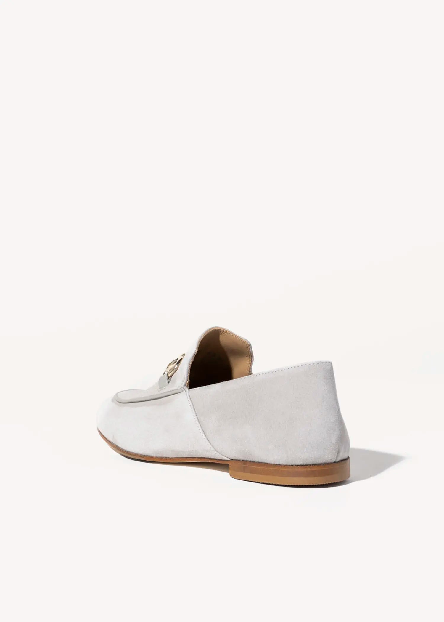 swatch_pale grey suede loafer with bit flat shoes