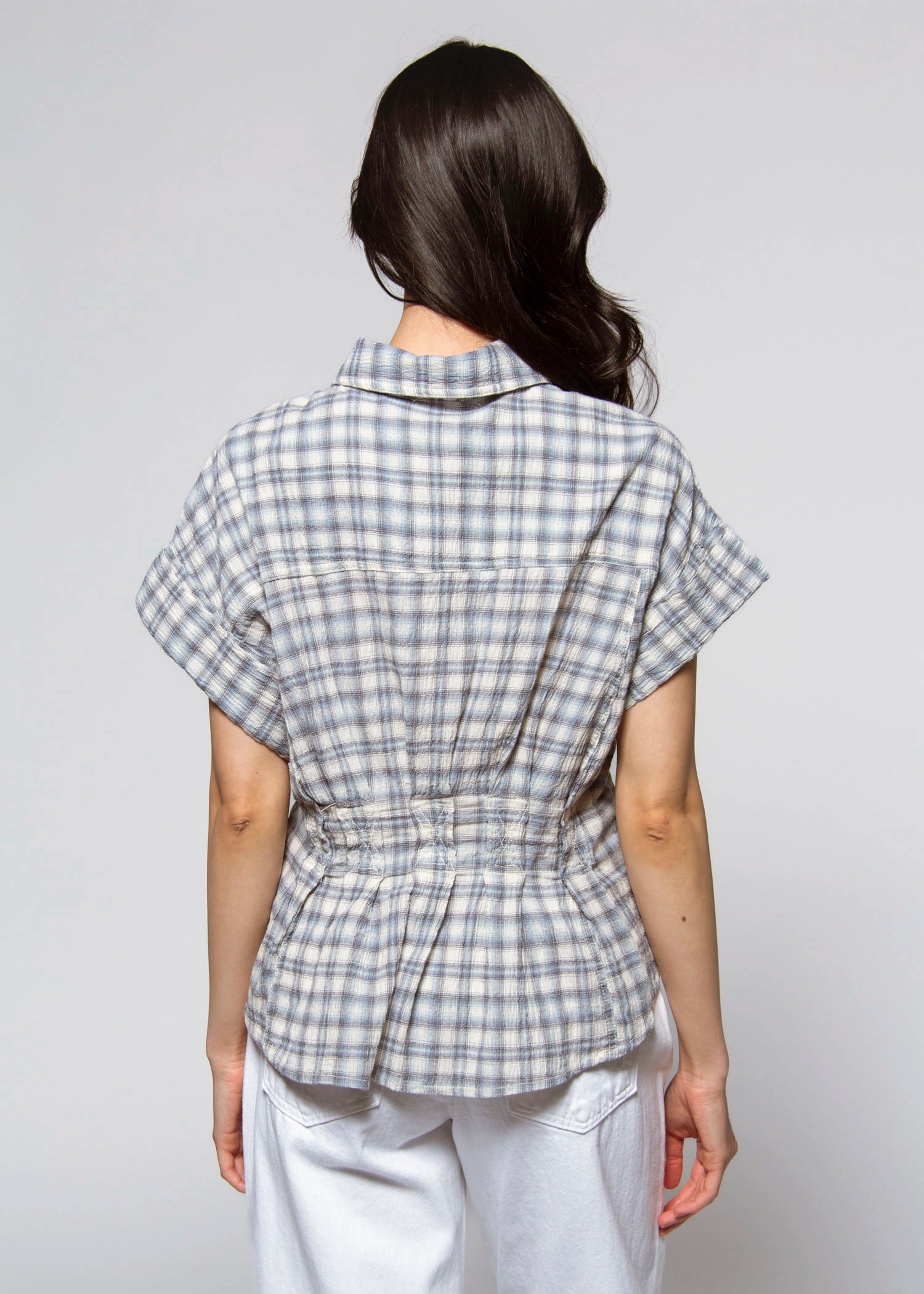 swatch_Blue cinched waist plaid top