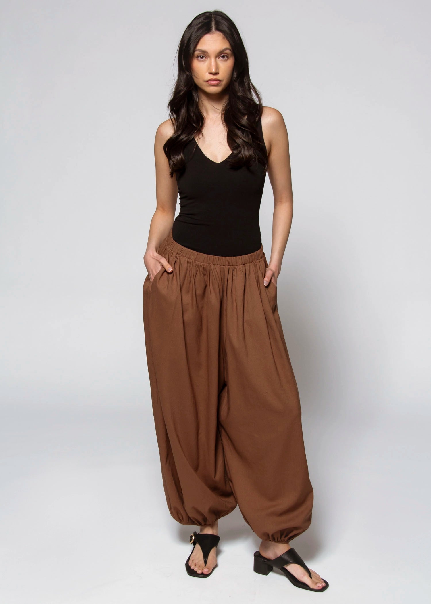 swatch_Tobacco linen harem pants