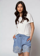 swatch_Denim Blue embroidered shorts
