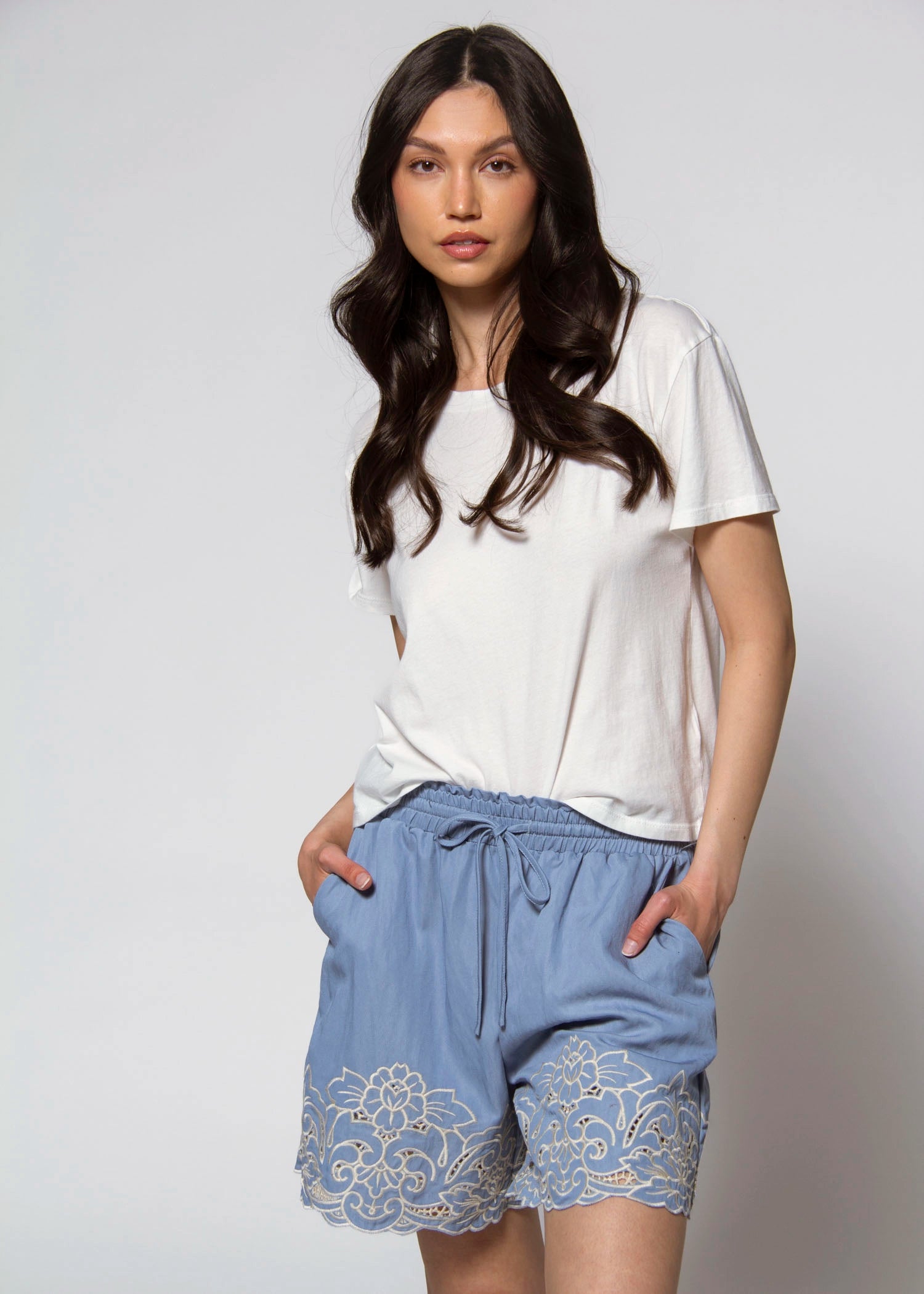 swatch_Denim Blue embroidered shorts