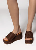 swatch_Chocolate l'idea raffia platform wedge sandals
