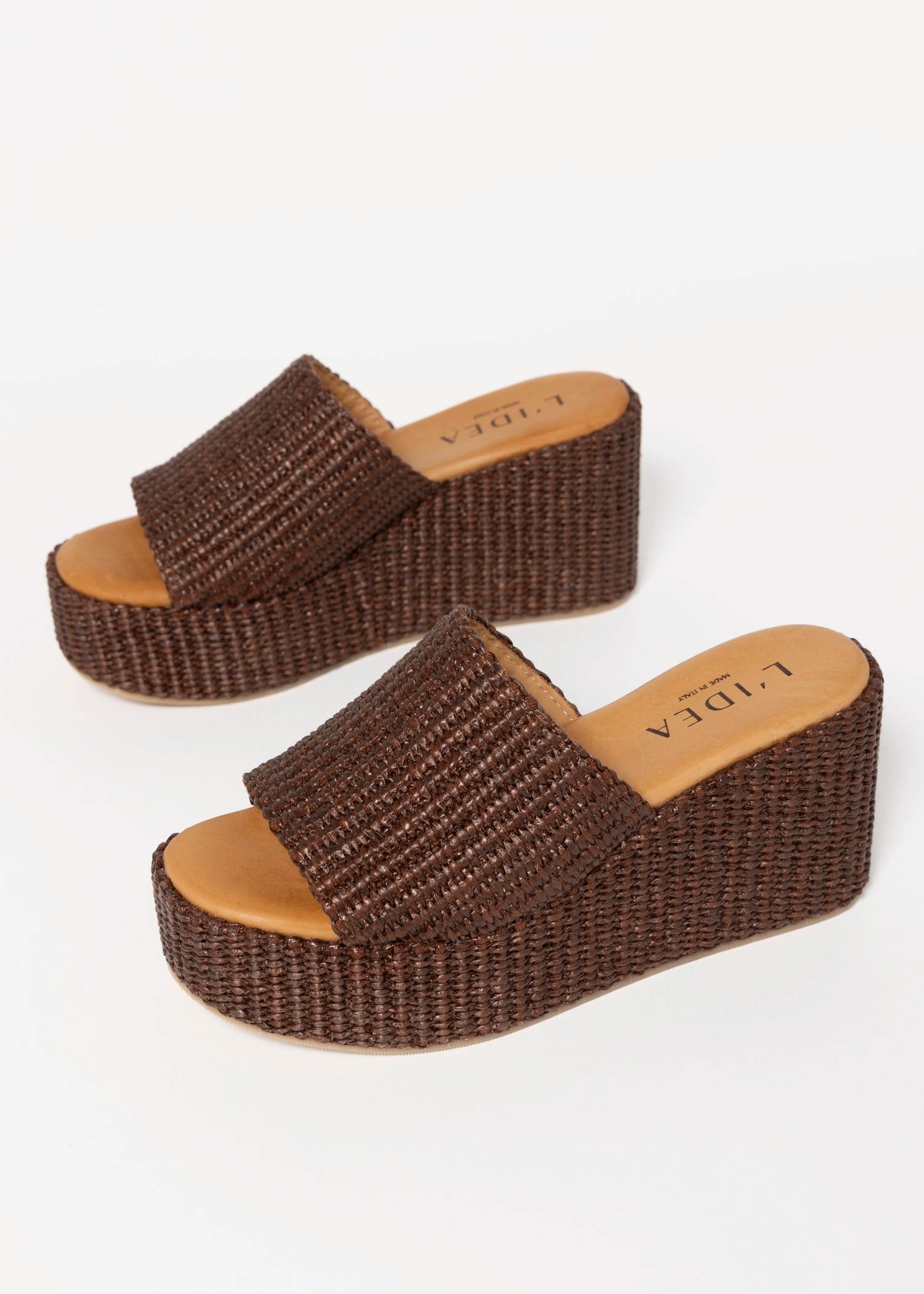 swatch_Chocolate l'idea raffia platform wedge sandals