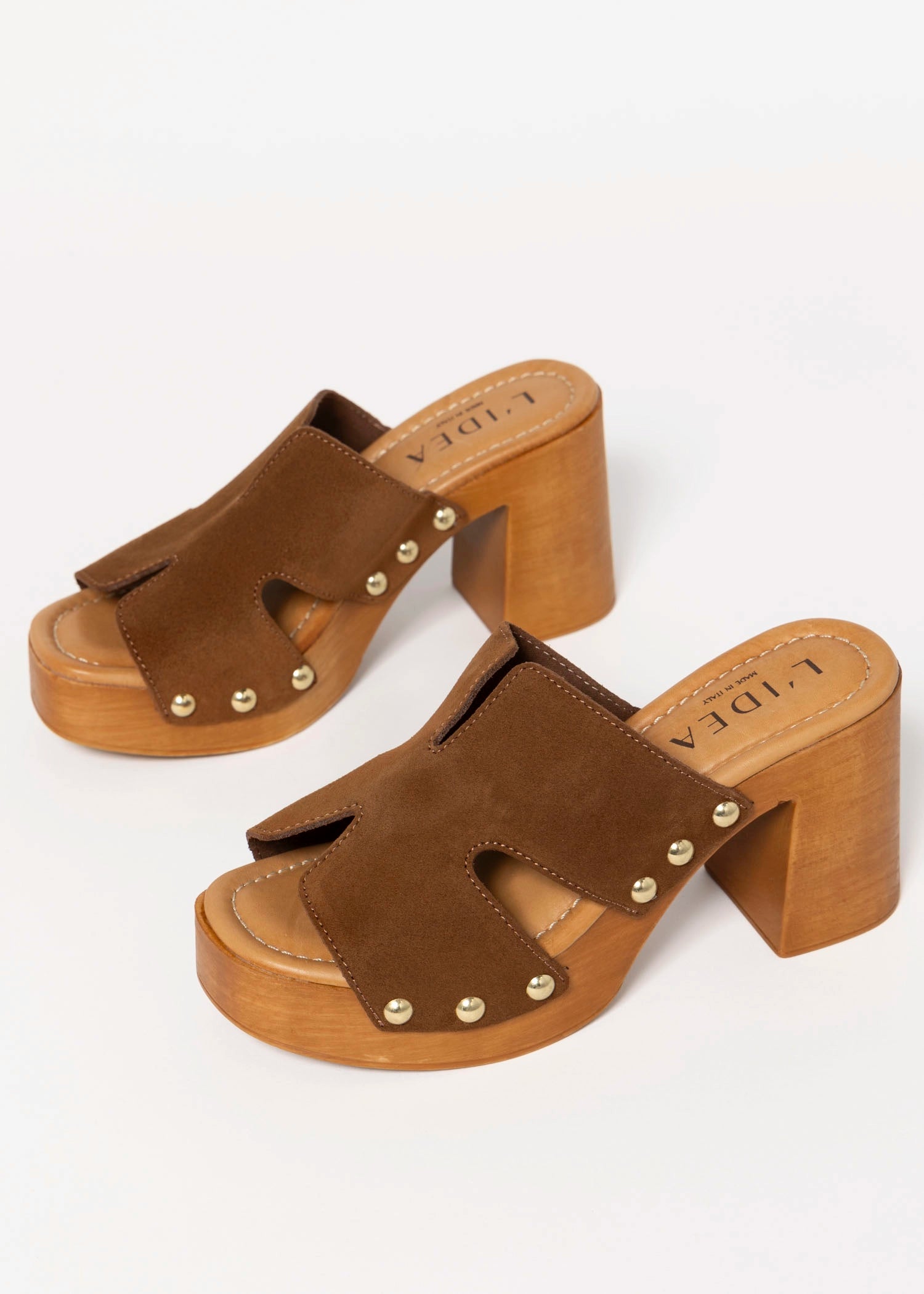 swatch_Tan Suede l'idea heeled clog sandal