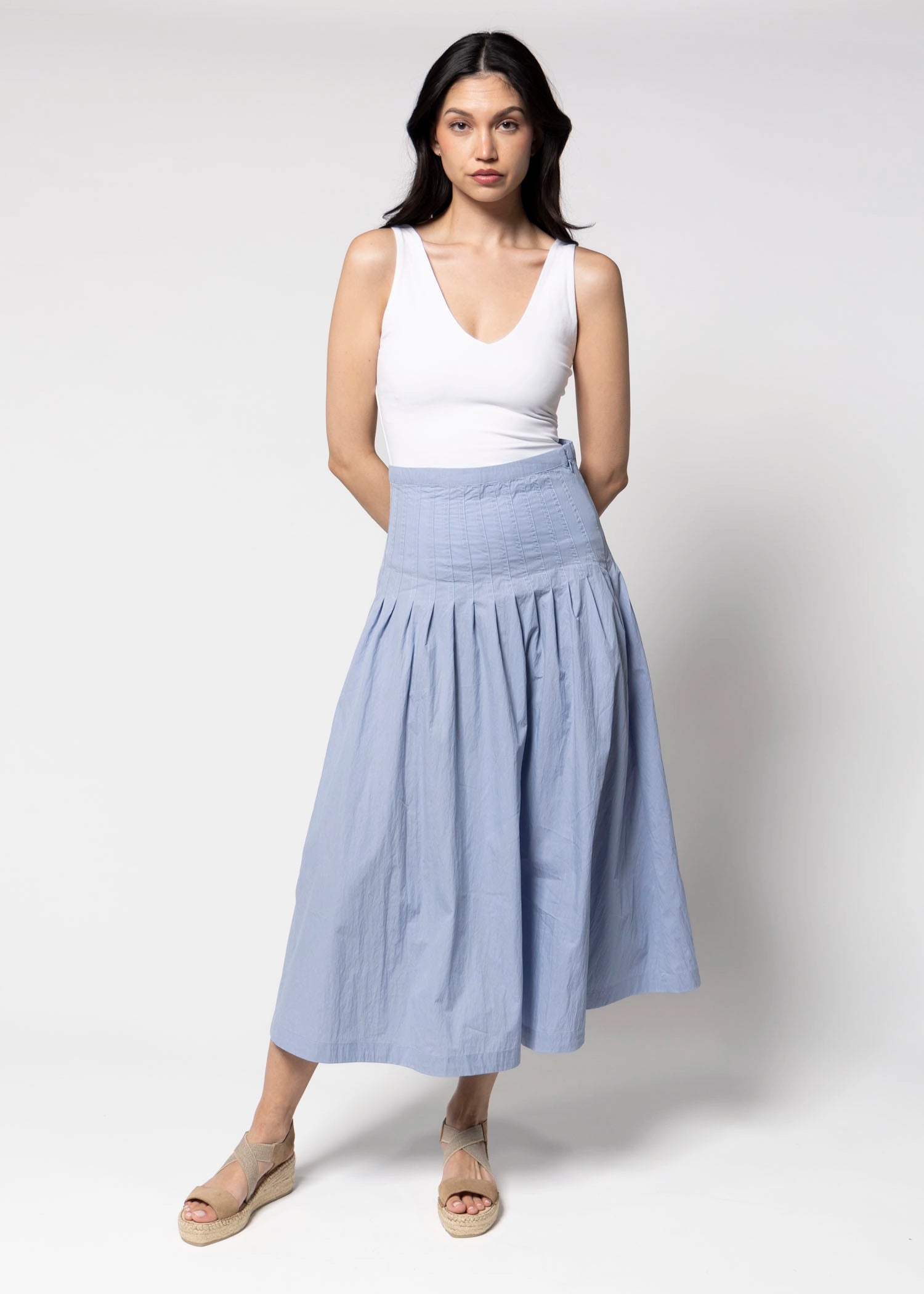 swatch_Blue drop waist midi skirt