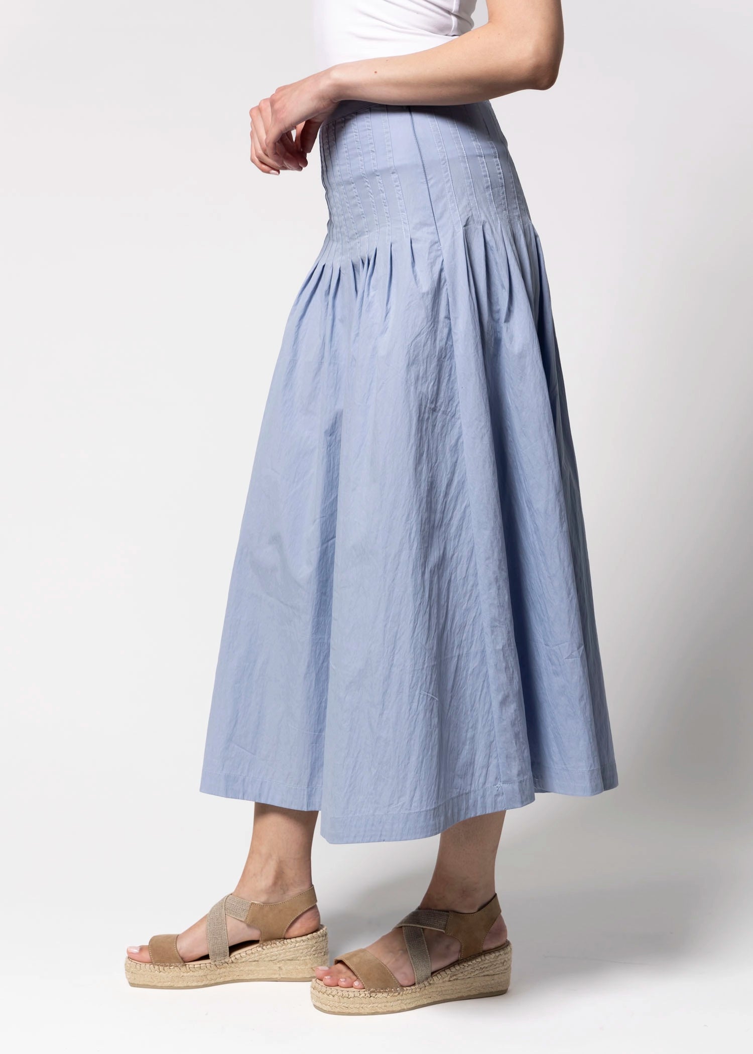 swatch_Blue drop waist midi skirt