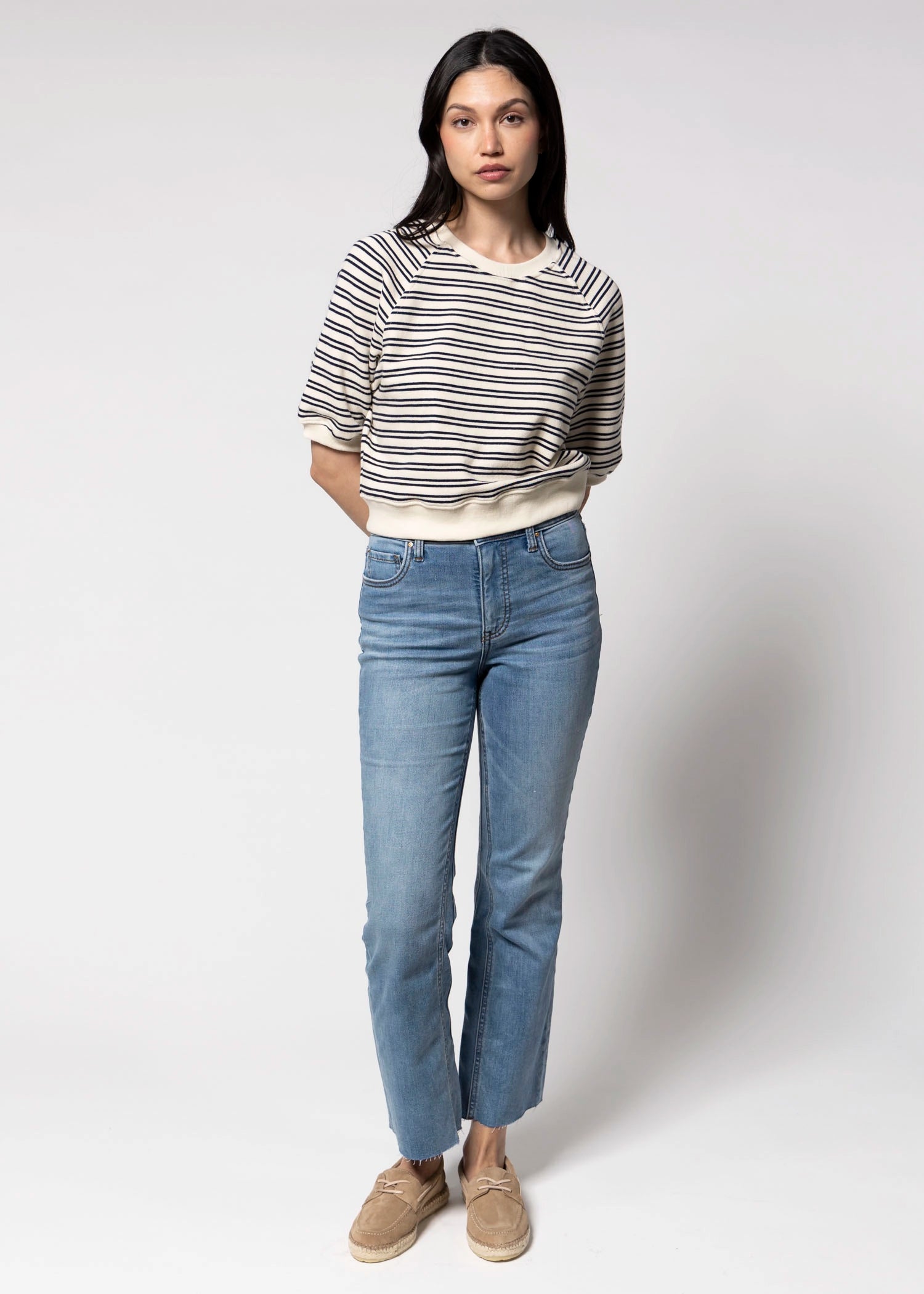 swatch_Navy Stripe perfect white tee effie terry sweatshirt