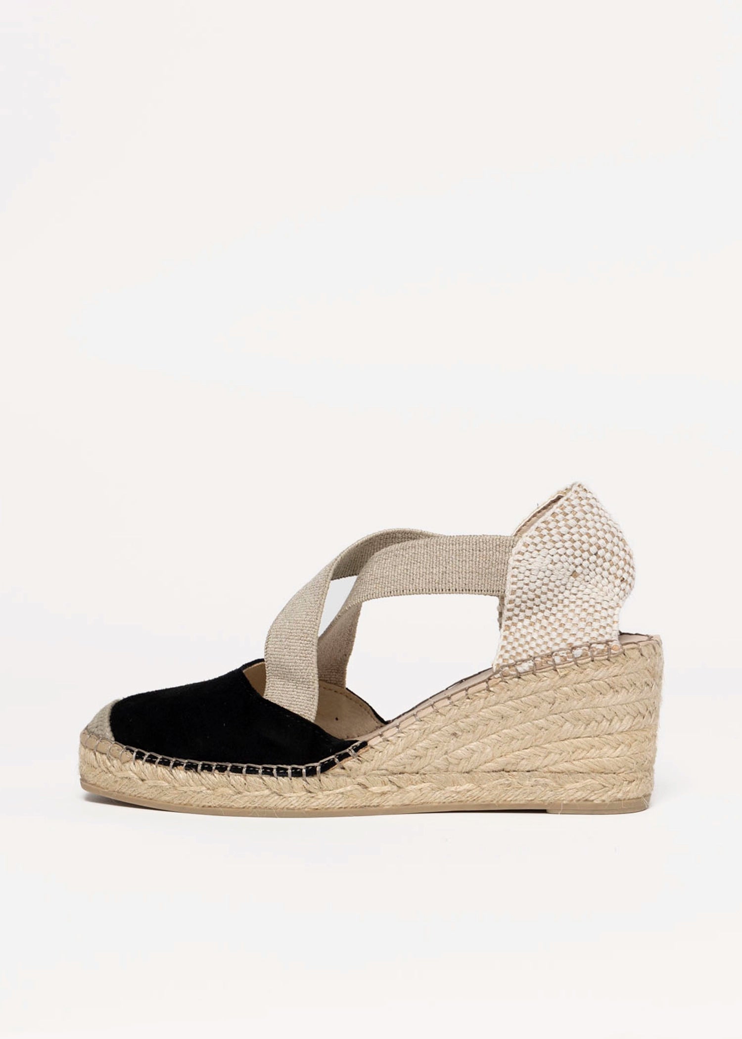 swatch_Black Suede fabiolas closed toe espadrille wedge