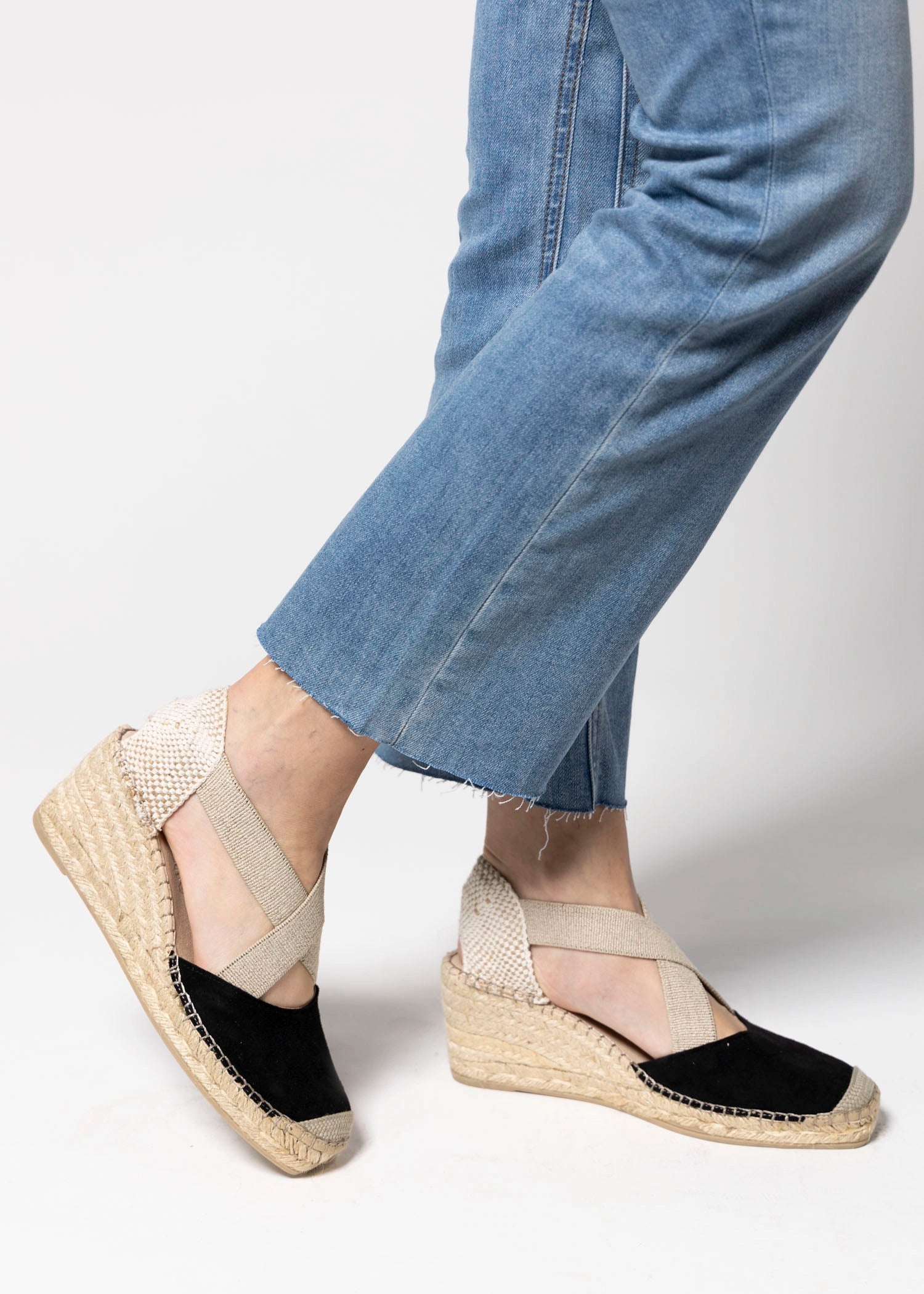 swatch_Black Suede fabiolas closed toe espadrille wedge