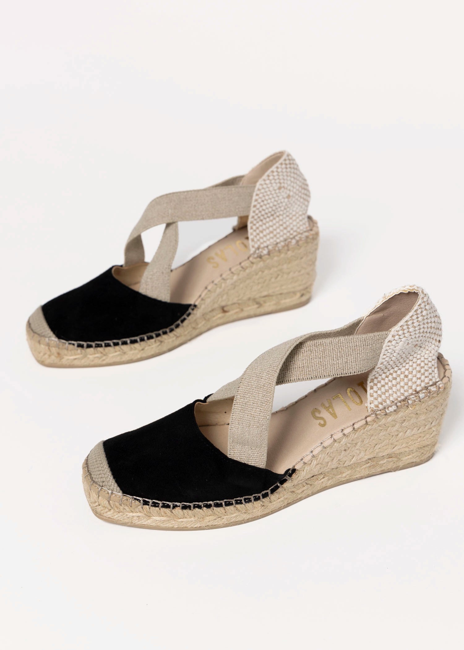 swatch_Black Suede fabiolas closed toe espadrille wedge