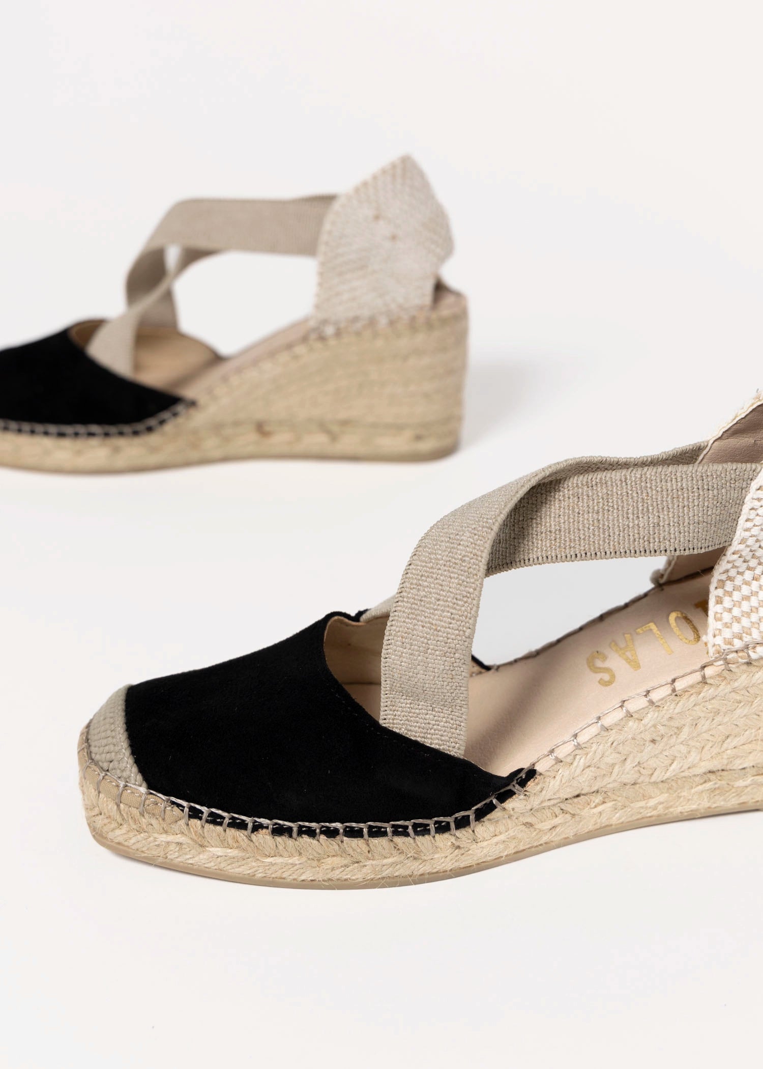 swatch_Black Suede fabiolas closed toe espadrille wedge