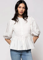 swatch_Off White short sleeve button down blouse