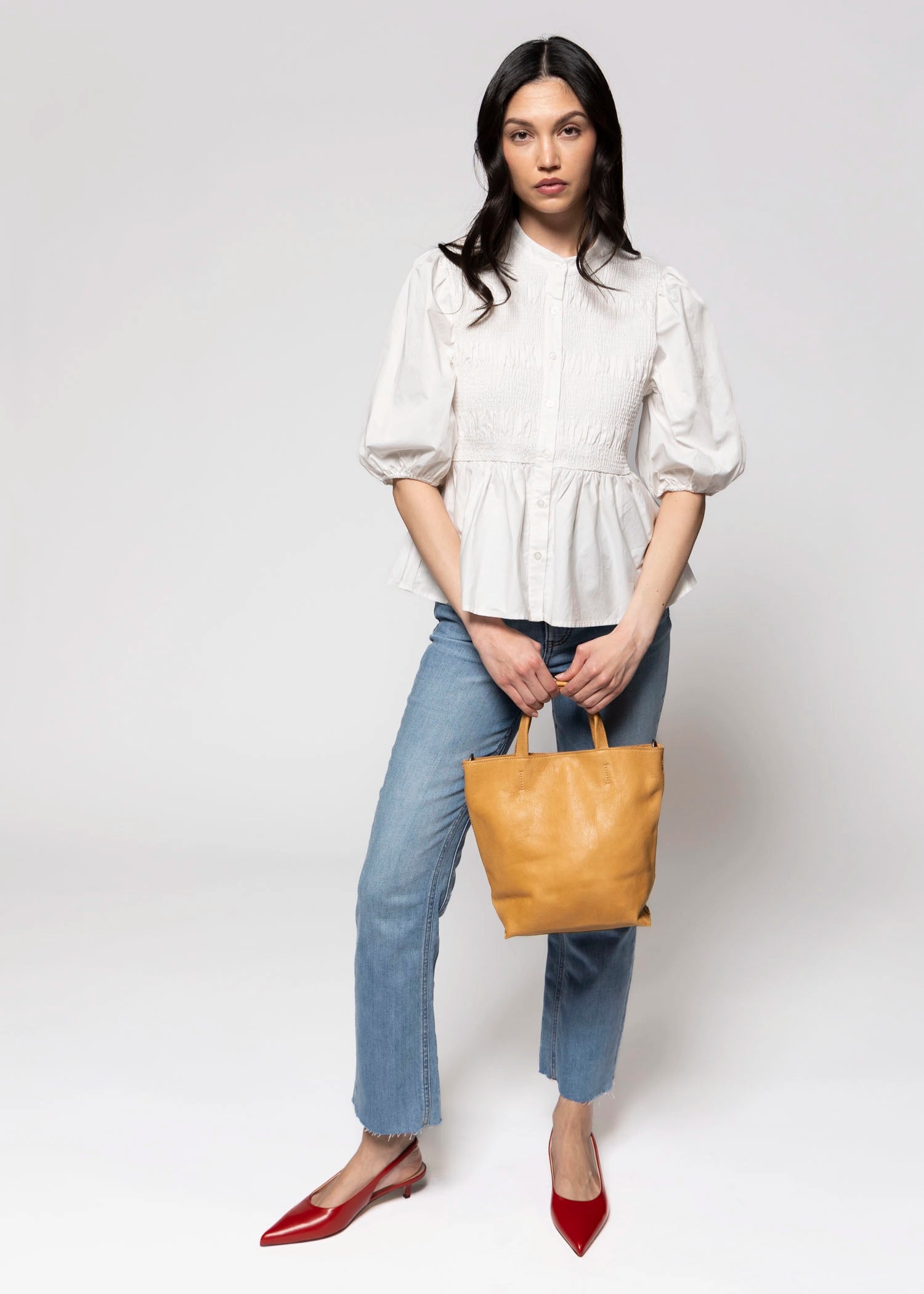 swatch_Off White short sleeve button down blouse