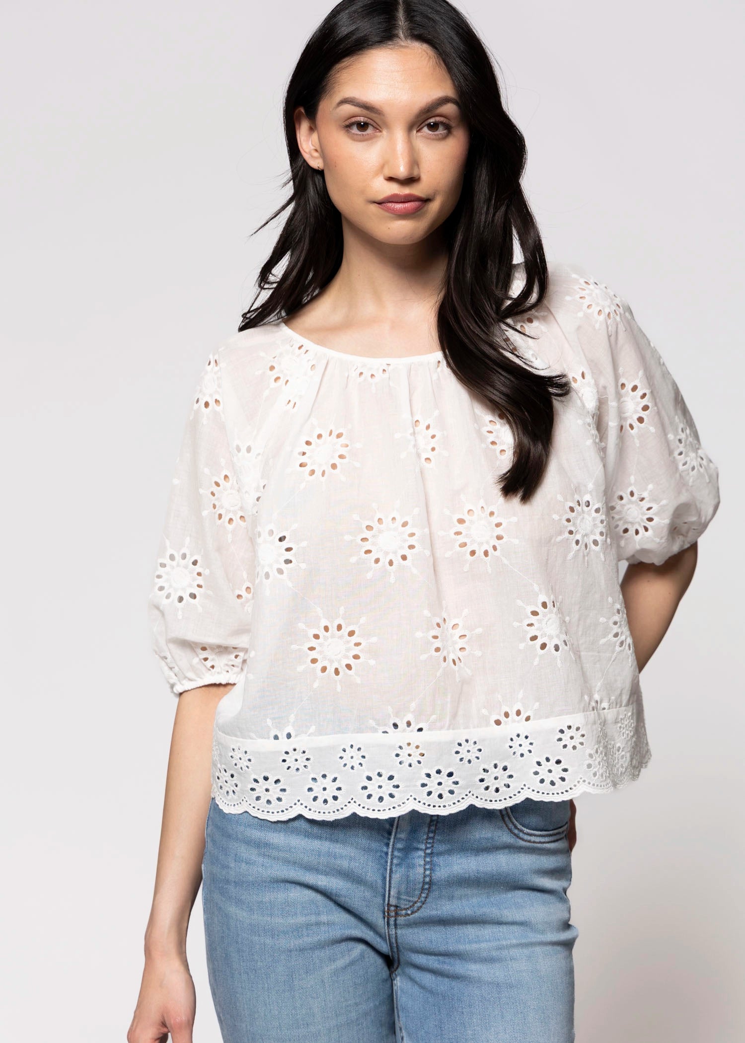 swatch_White short sleeve eyelet blouse