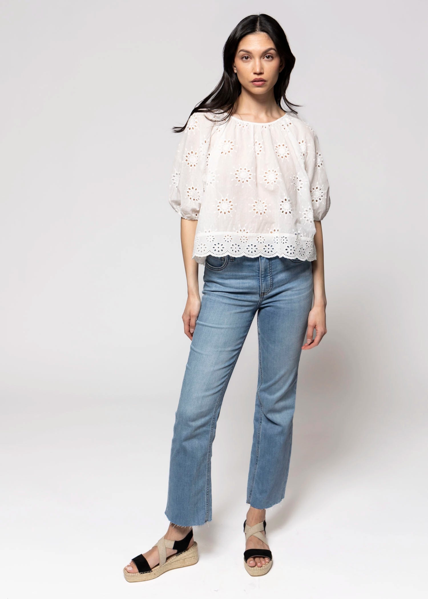 swatch_White short sleeve eyelet blouse