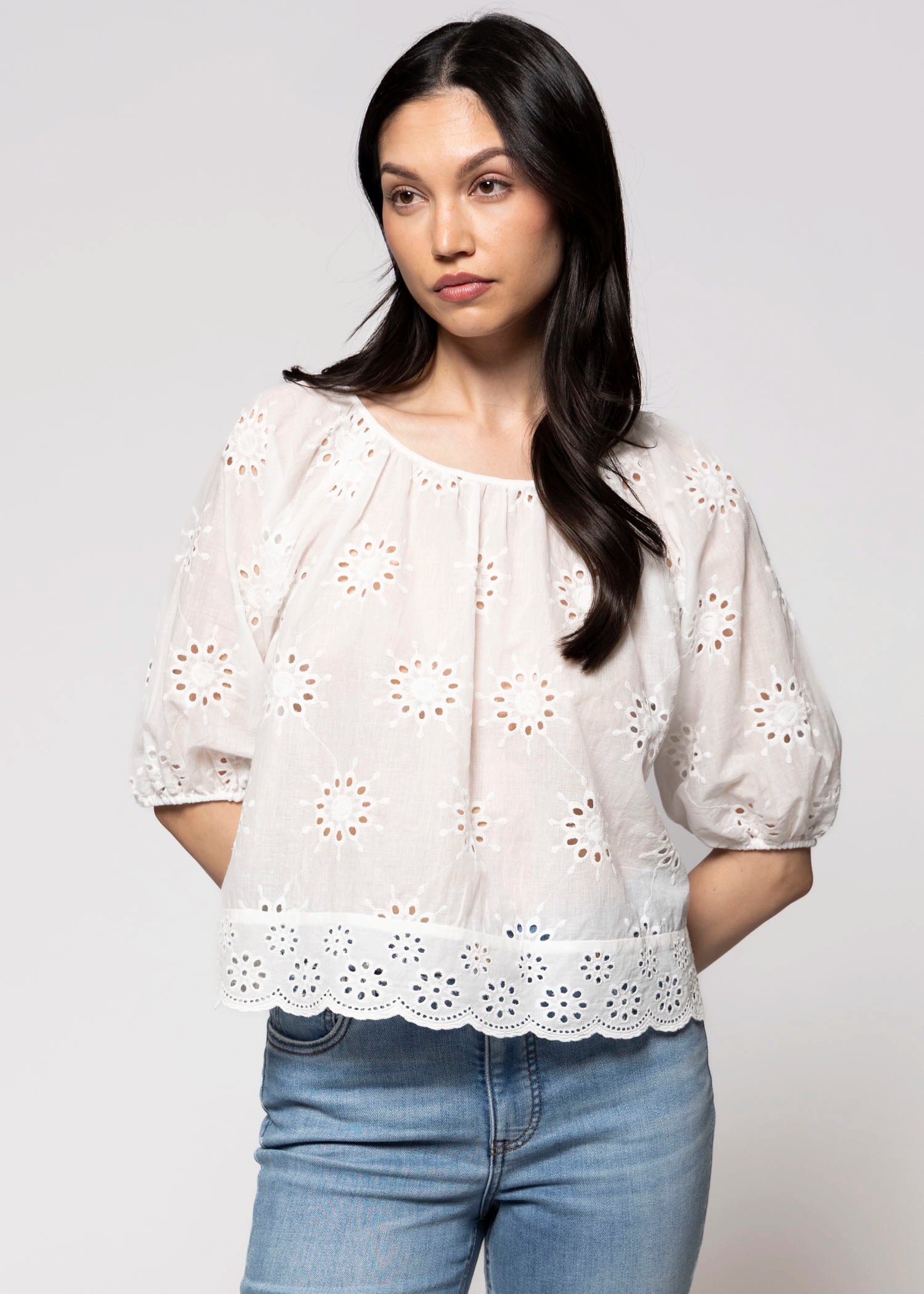 swatch_White short sleeve eyelet blouse