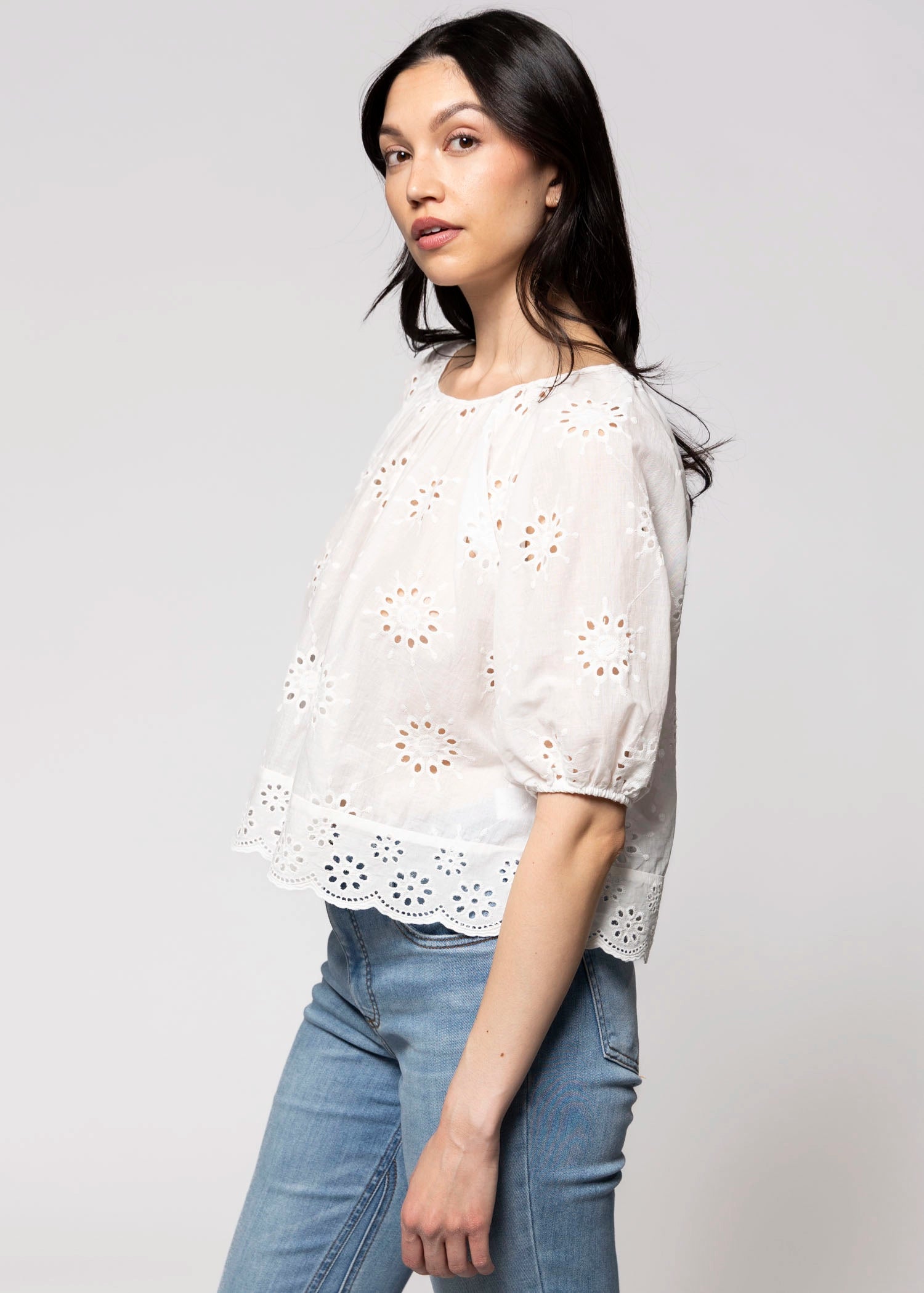 swatch_White short sleeve eyelet blouse