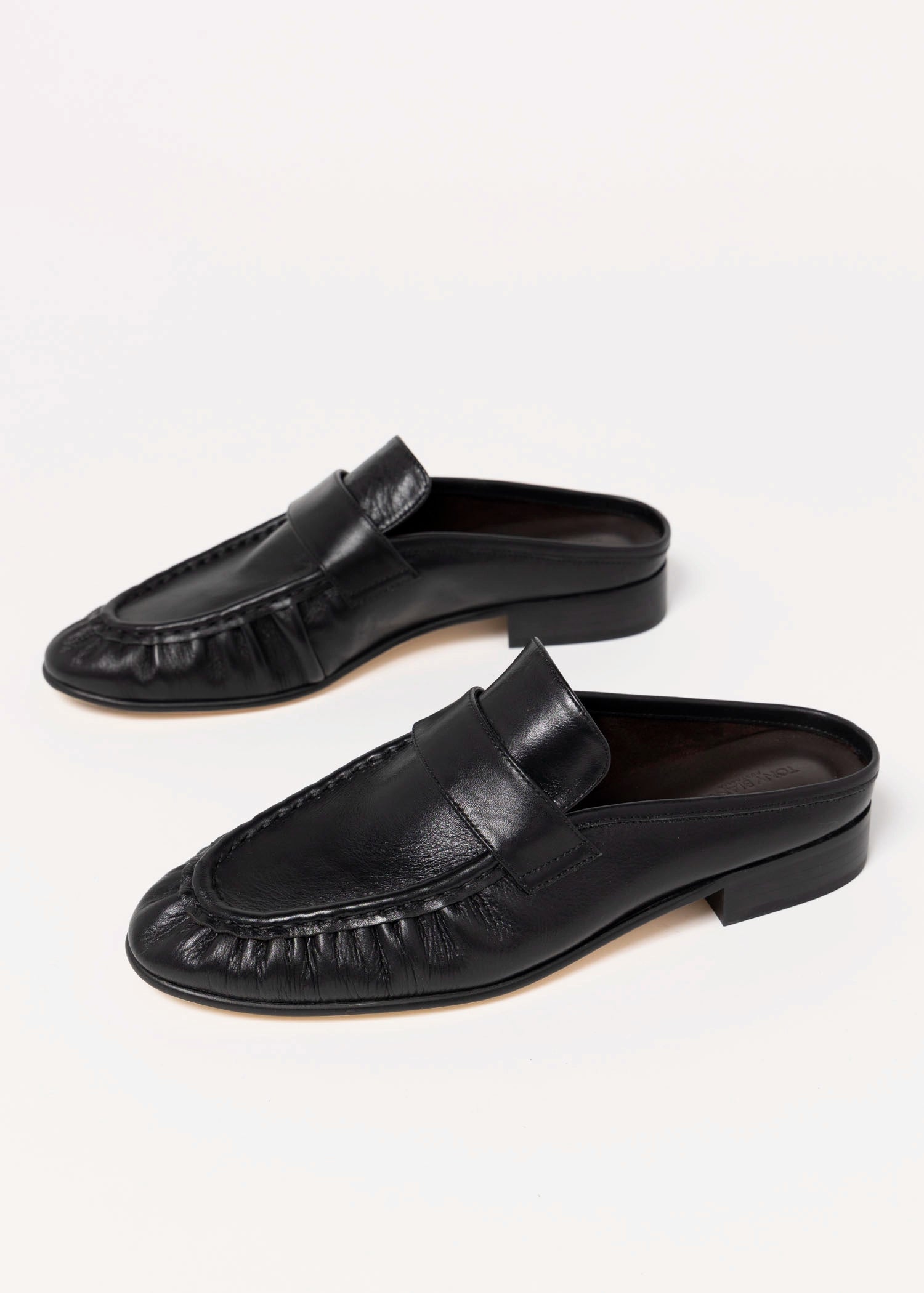 swatch_Black Leather tony bianco glacier ruched mule loafer