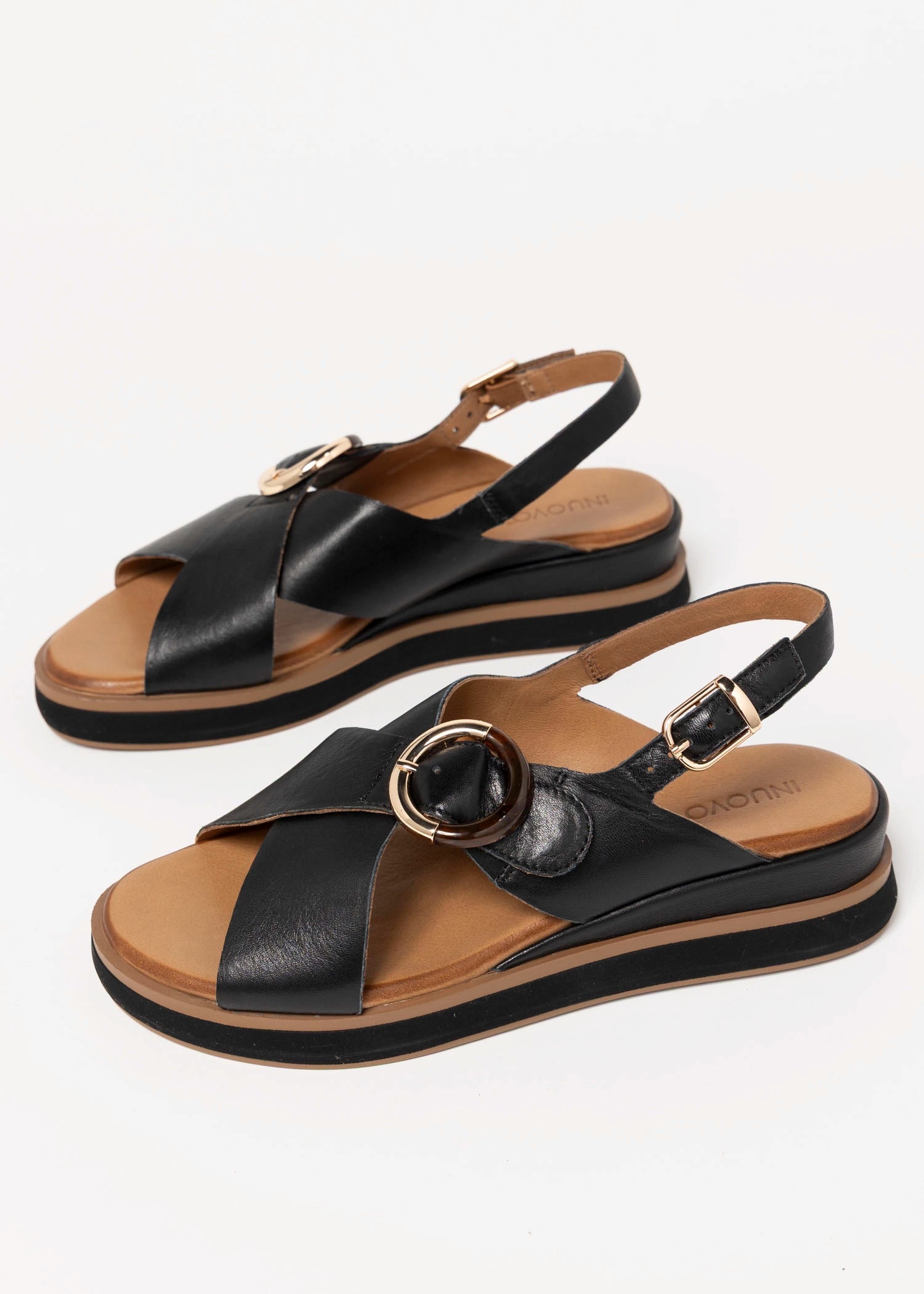 swatch-Black Leather inuovo platform sandal