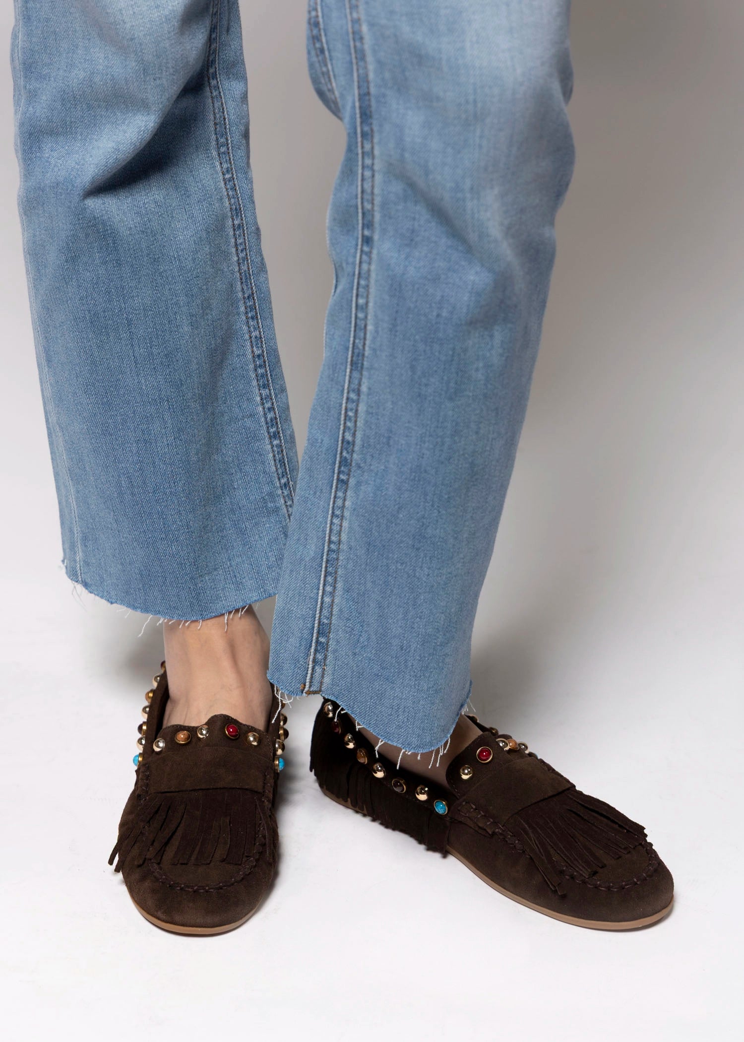 swatch_Brown Suede inuovo studded fringe mocassin