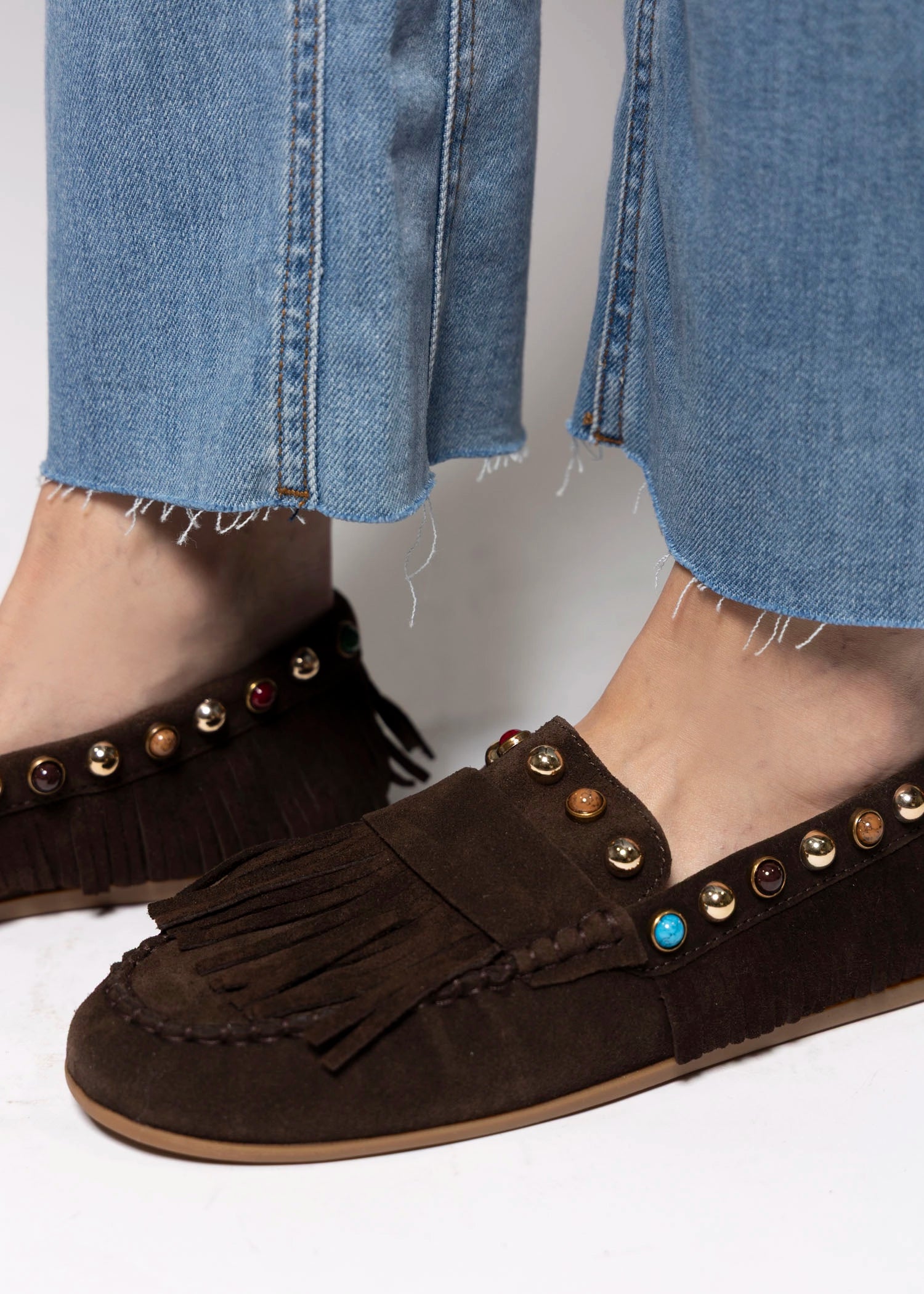 swatch_Brown Suede inuovo studded fringe mocassin