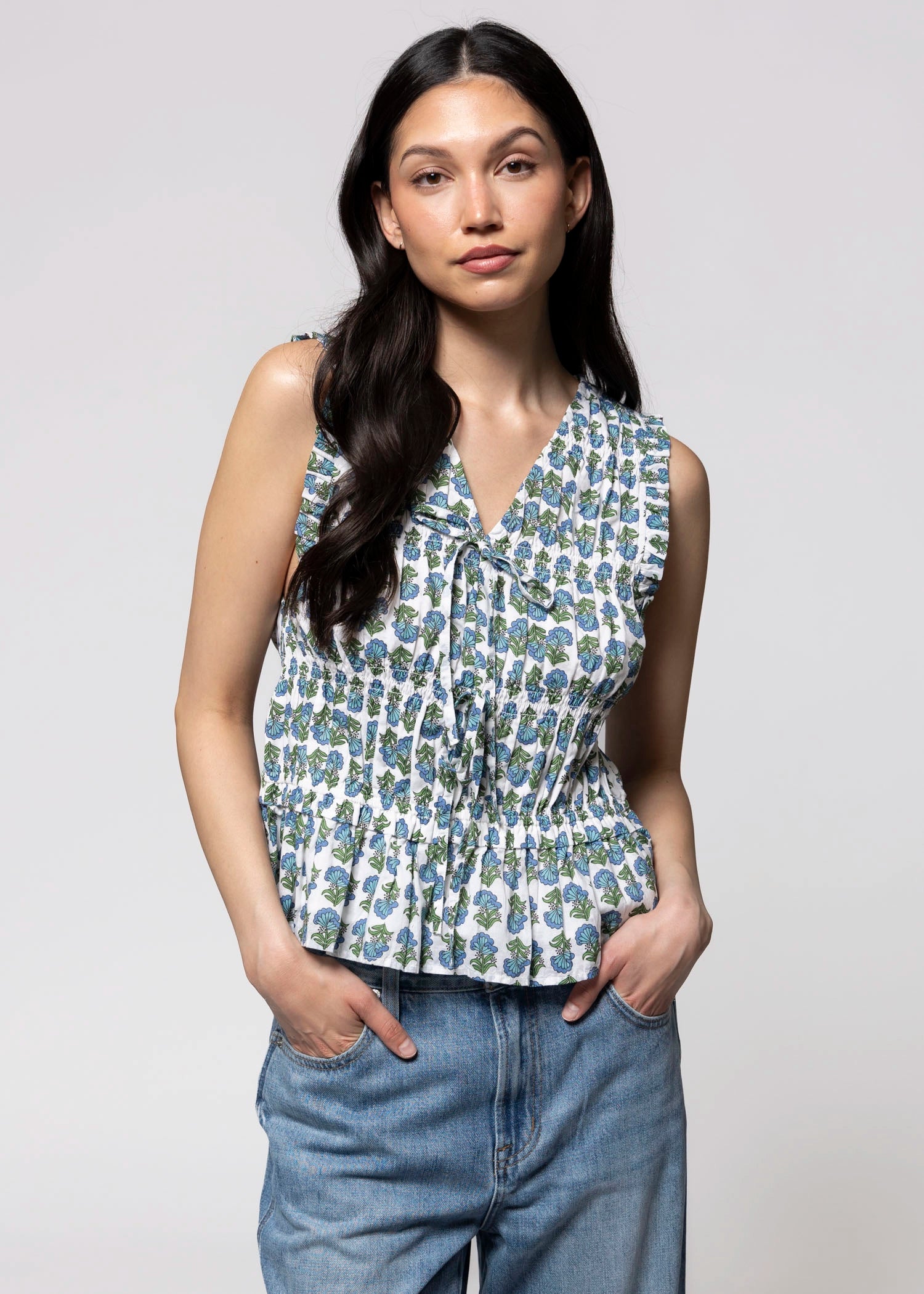 swatch_Blue/Green Multi thml sleeveless print blouse